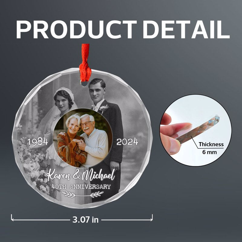 Personalized Wedding Anniversary Glass Ornament with Then and Now Photos, Custom Golden/Silver Anniversary Keepsake, Gift for Parents Grandparents