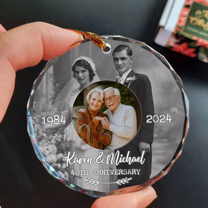 Personalized Wedding Anniversary Glass Ornament with Then and Now Photos, Custom Golden/Silver Anniversary Keepsake, Gift for Parents Grandparents