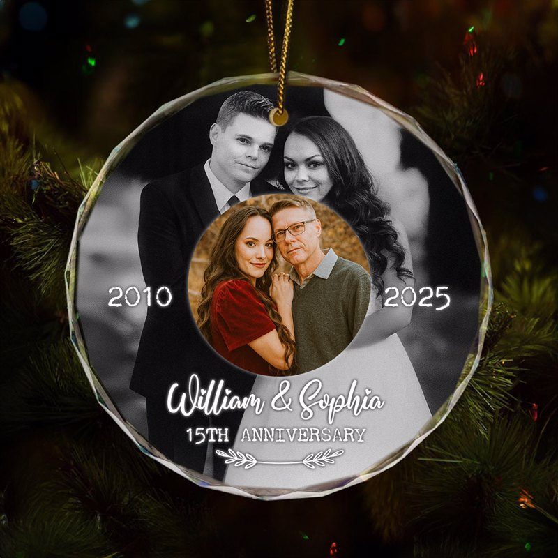 Personalized Wedding Anniversary Glass Ornament with Then and Now Photos, Custom Golden/Silver Anniversary Keepsake, Gift for Parents Grandparents