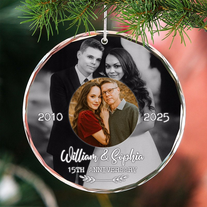 Personalized Wedding Anniversary Glass Ornament with Then and Now Photos, Custom Golden/Silver Anniversary Keepsake, Gift for Parents Grandparents