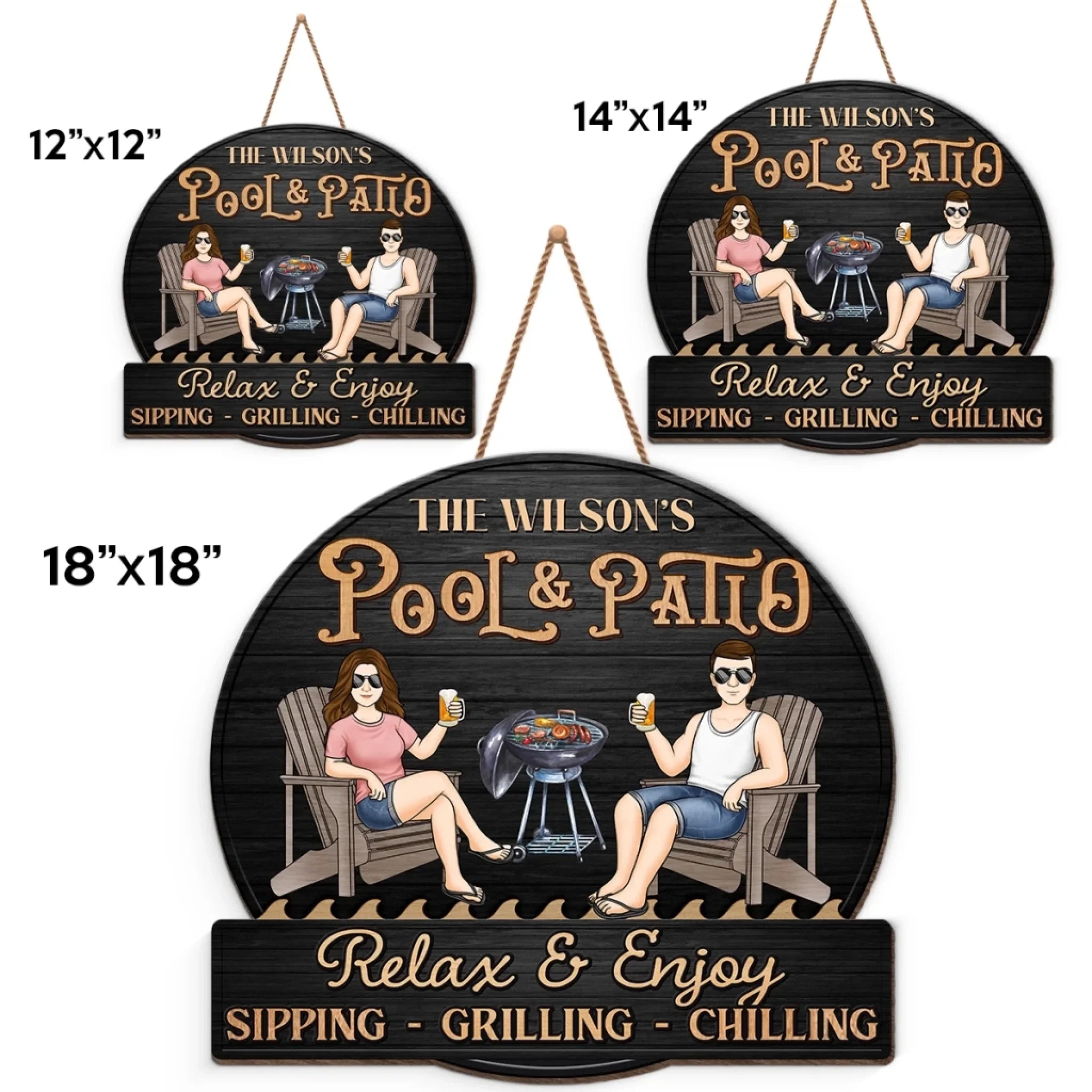 Custom Home Decor Wood Sign - Personalized Anniversary Wedding Gifts For Husband And Wife, Him And Her - Just A Couple, Pool & Patio Sipping Chilling