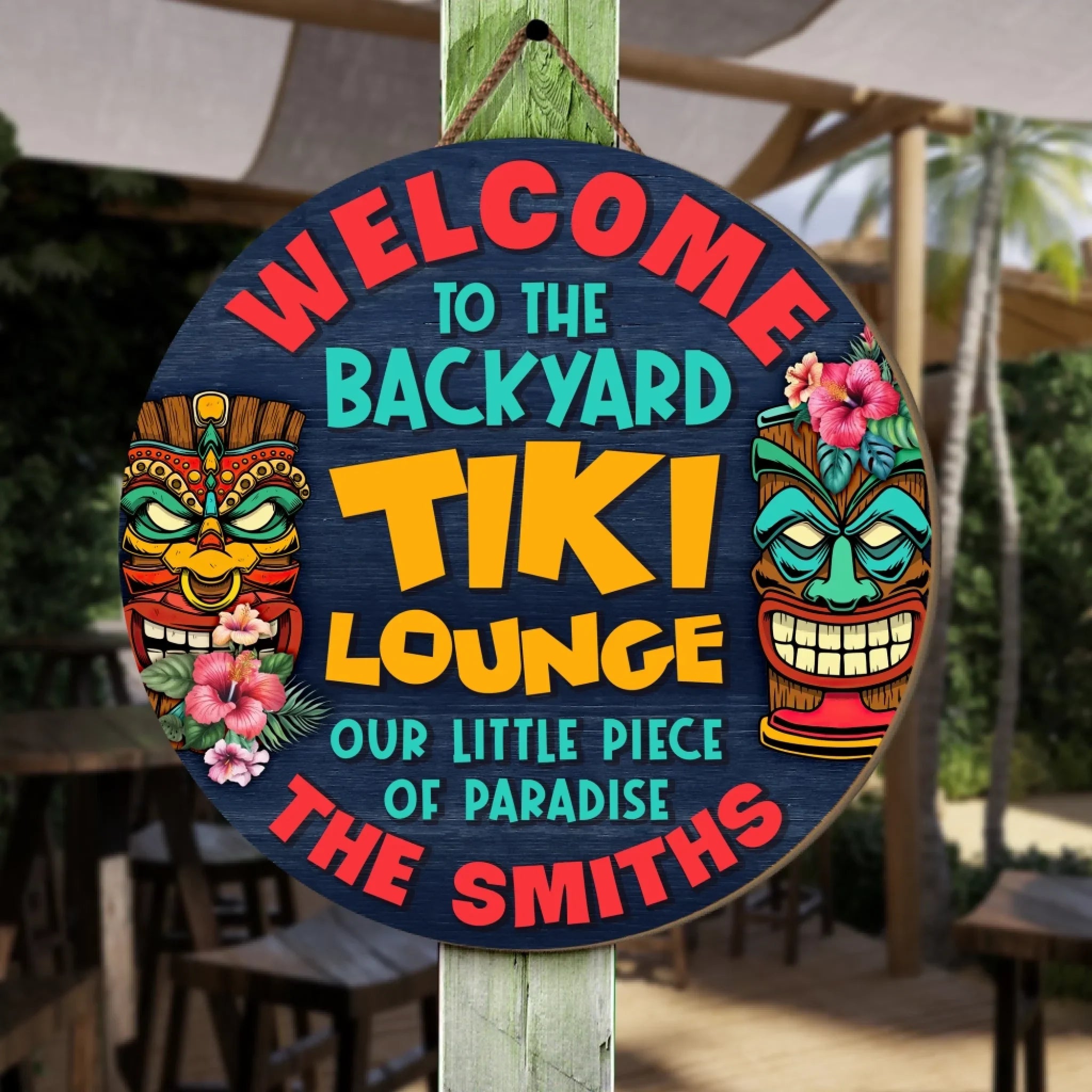 Welcome To The Backyard Tiki Bar - Personalized Wood Sign, Outdoor Bar Backyard Decor