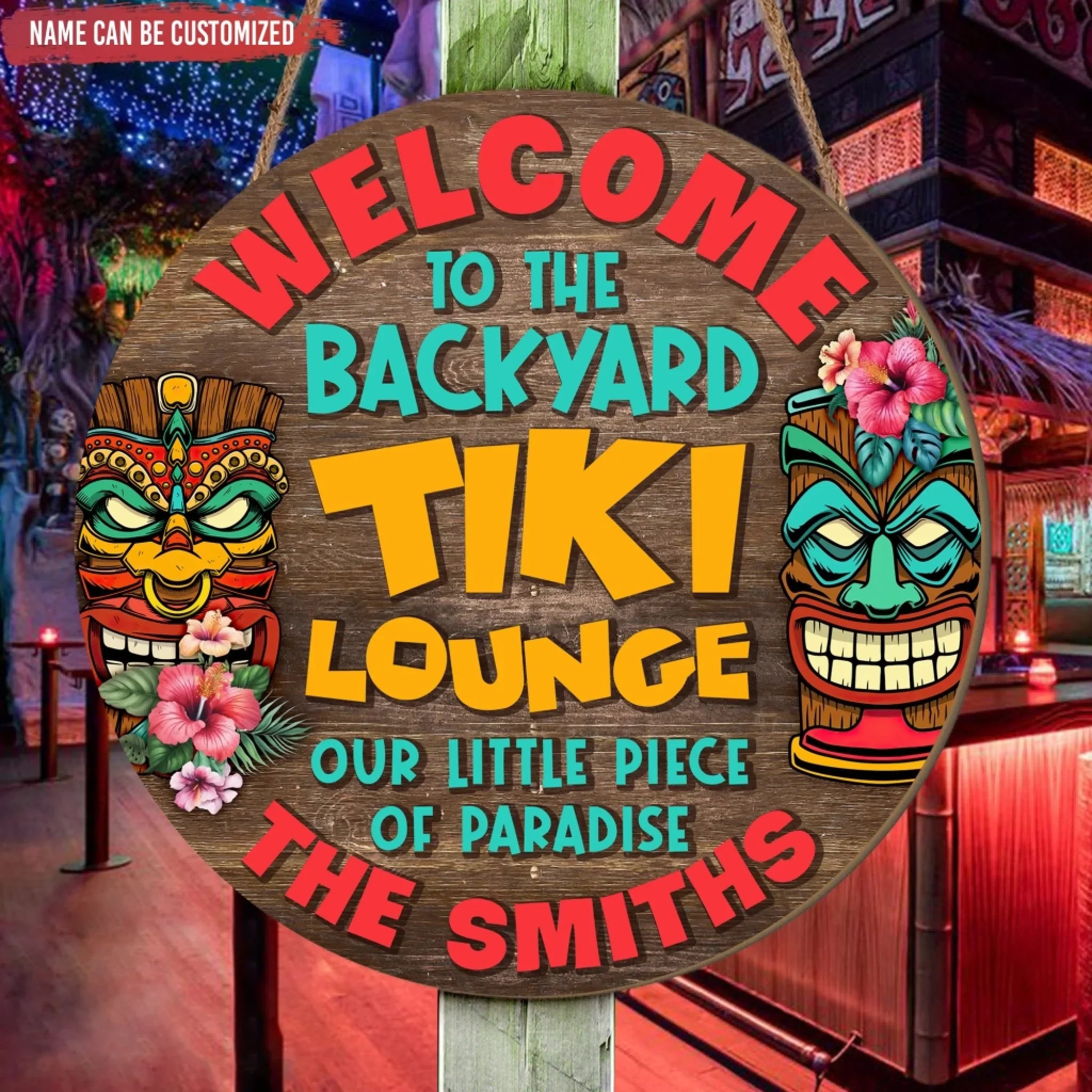 Welcome To The Backyard Tiki Bar - Personalized Wood Sign, Outdoor Bar Backyard Decor