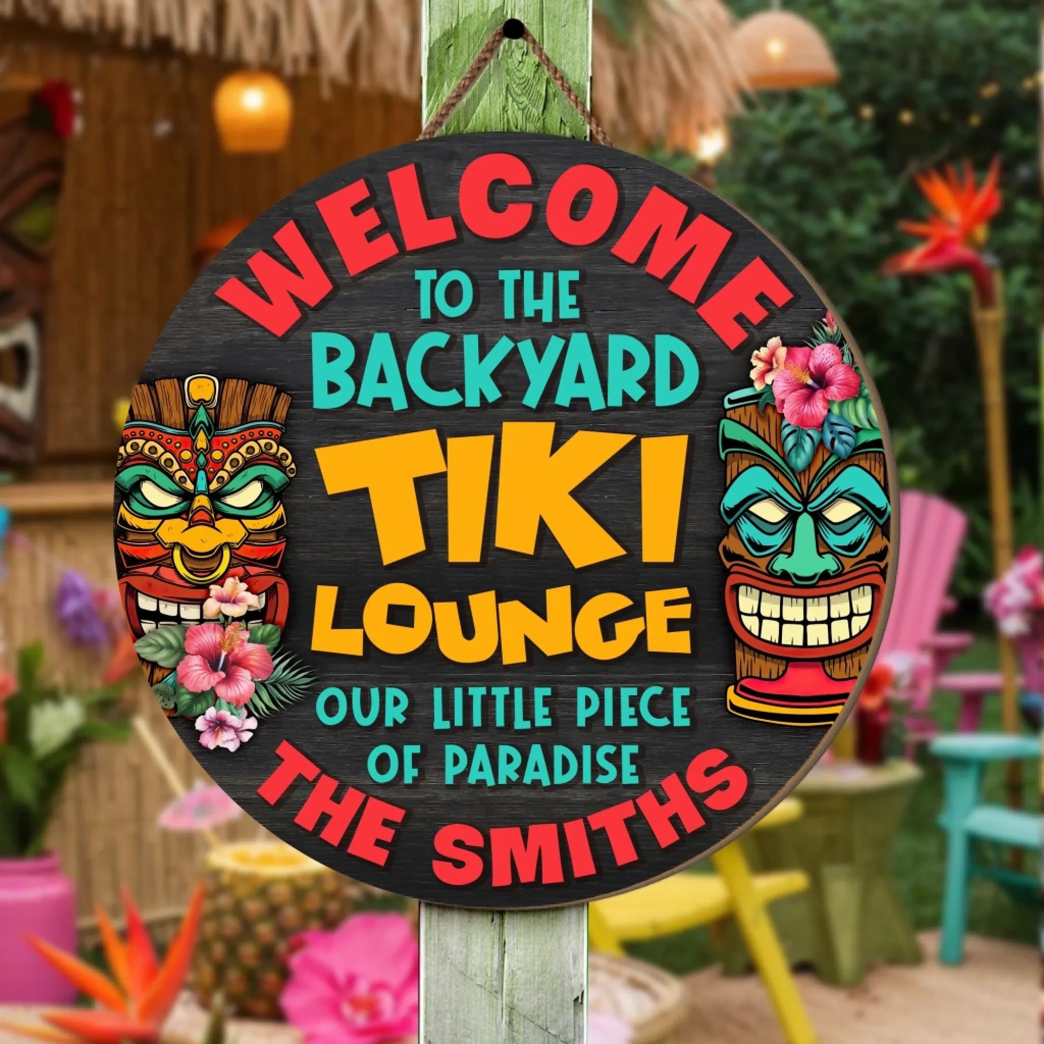 Welcome To The Backyard Tiki Bar - Personalized Wood Sign, Outdoor Bar Backyard Decor