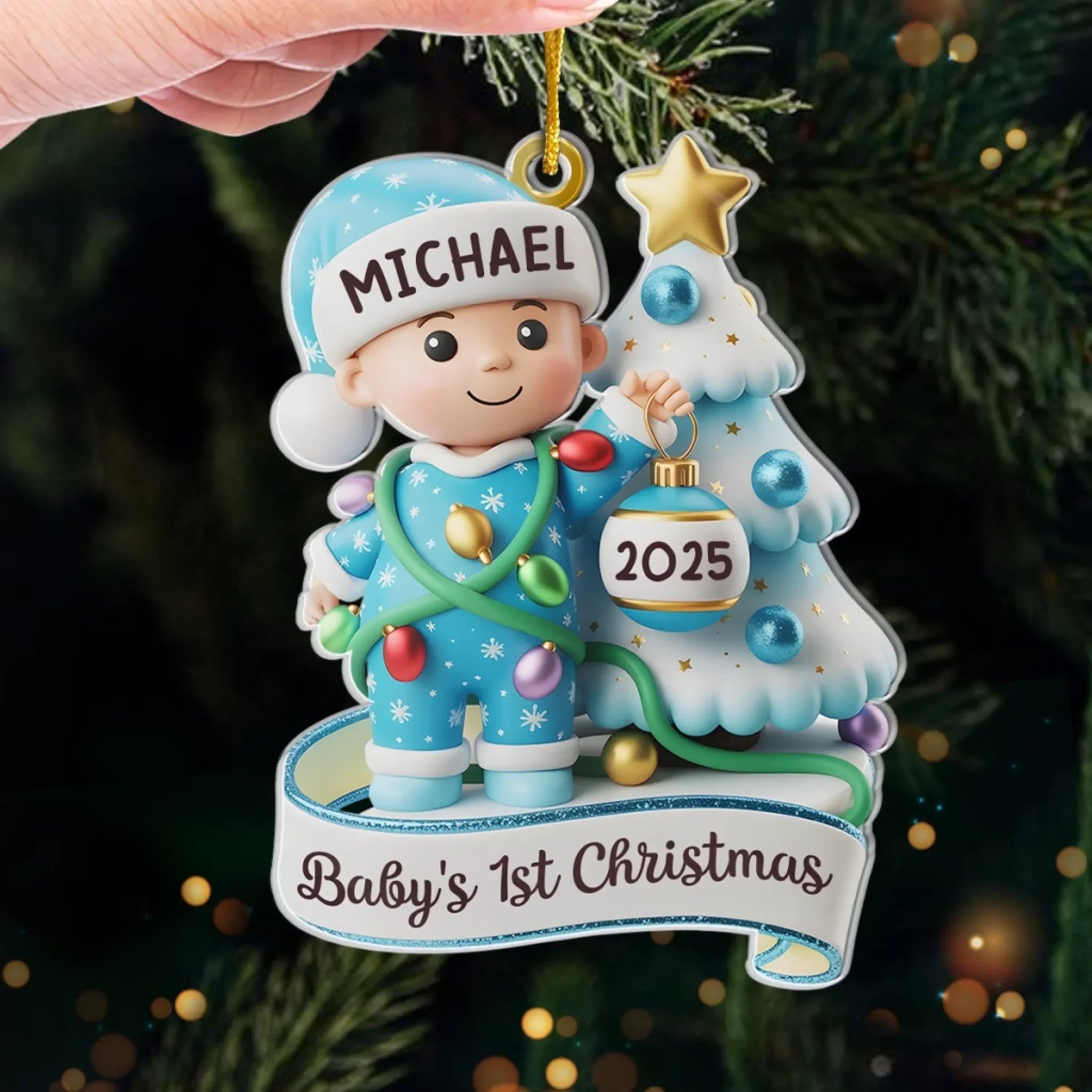 Custom Acrylic Ornament - Personalized Christmas Baby Shower, Gender Reveal Gifts For New Moms, New Dads, New Parents - Stockings, Snows, And Baby Giggles
