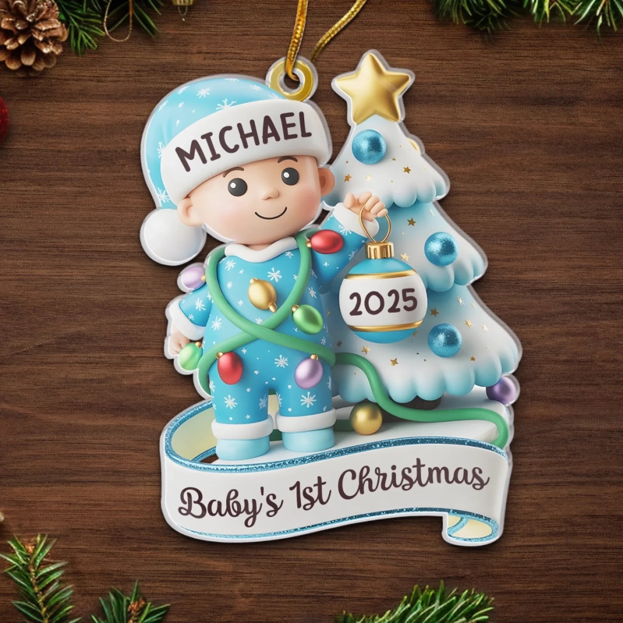 Custom Acrylic Ornament - Personalized Christmas Baby Shower, Gender Reveal Gifts For New Moms, New Dads, New Parents - Stockings, Snows, And Baby Giggles