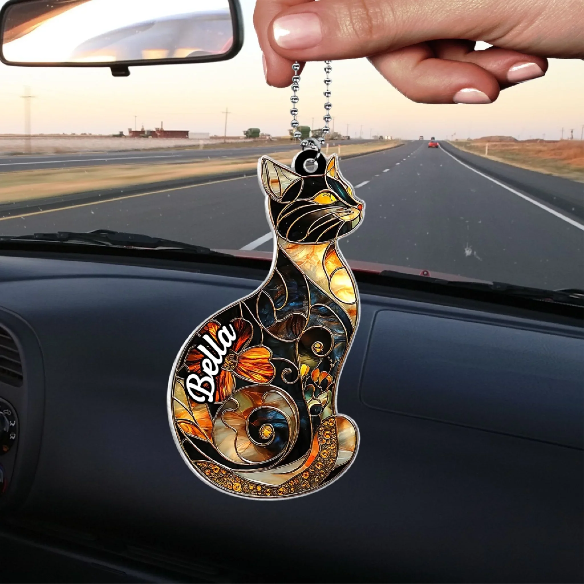 Vintage Floral Cat - Personalized Acrylic Car Hanger, Gift for Cat Lover, Cat Flowers Car Decor