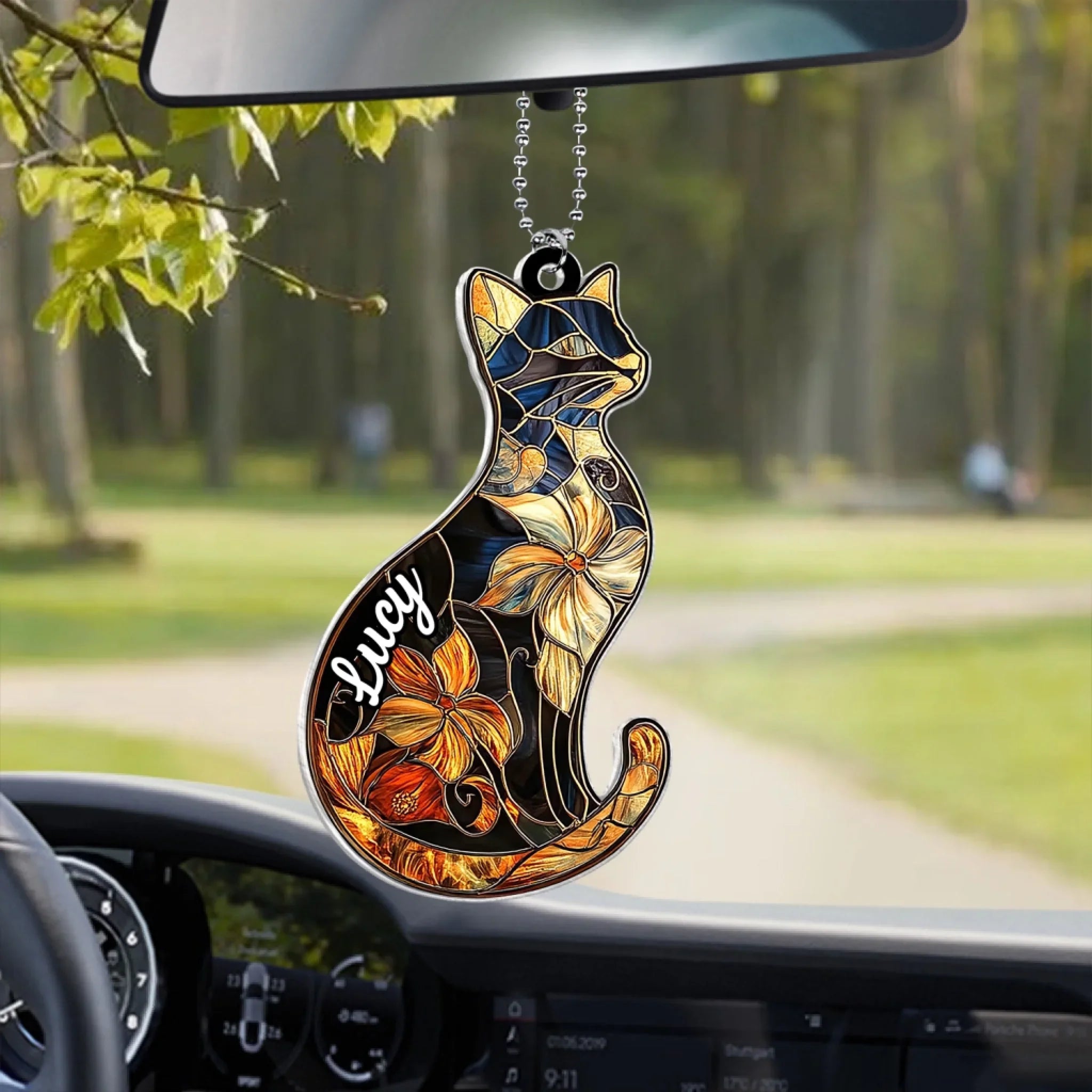 Vintage Floral Cat - Personalized Acrylic Car Hanger, Gift for Cat Lover, Cat Flowers Car Decor