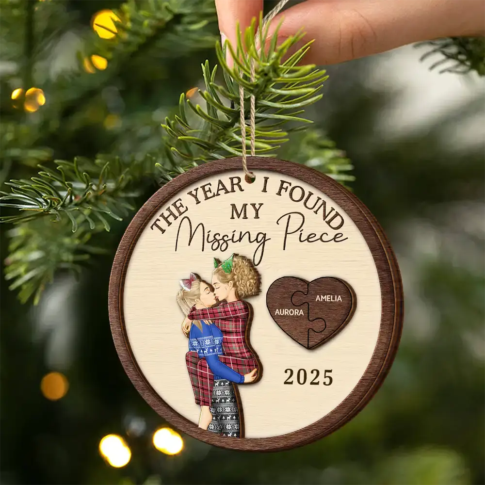 The Year I Found My Missing Piece Kissing Couples Same Gender  Personalized 2 Layered Wooden Ornament