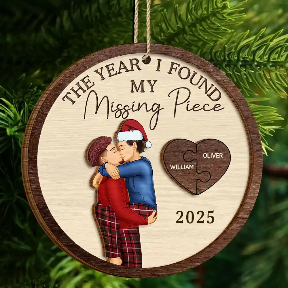 The Year I Found My Missing Piece Kissing Couples Same Gender  Personalized 2 Layered Wooden Ornament