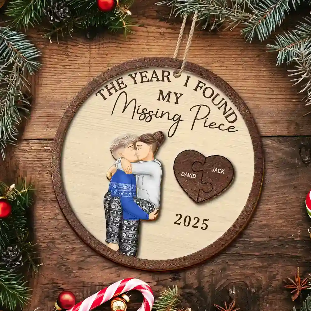 The Year I Found My Missing Piece Kissing Couples Same Gender  Personalized 2 Layered Wooden Ornament