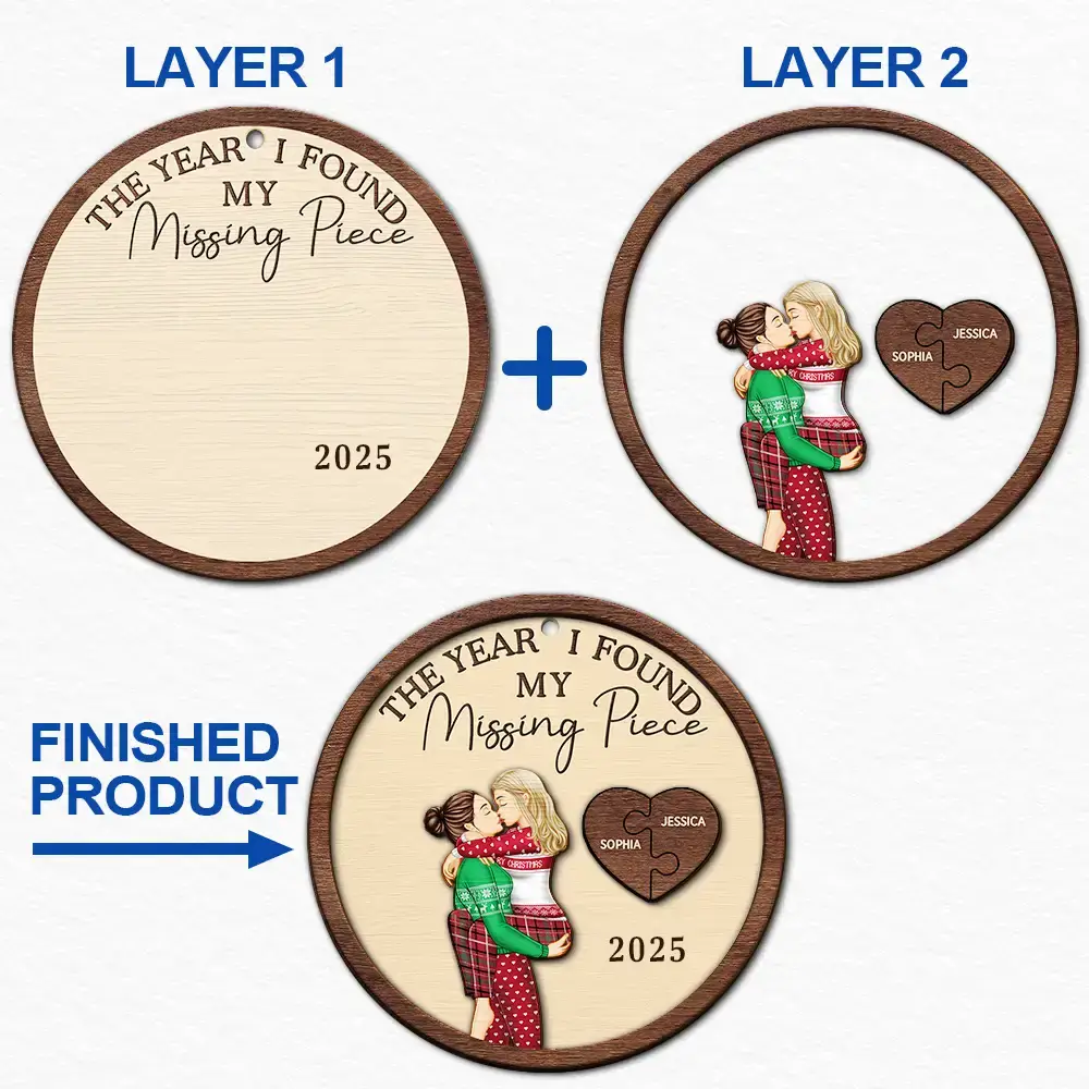 The Year I Found My Missing Piece Kissing Couples Same Gender  Personalized 2 Layered Wooden Ornament