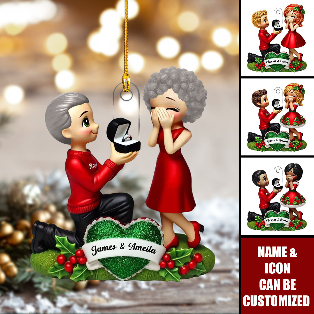 Marriage Proposal "She Said Yes!" - Personalized Acrylic Ornament, Just Engaged Gifts for Couples
