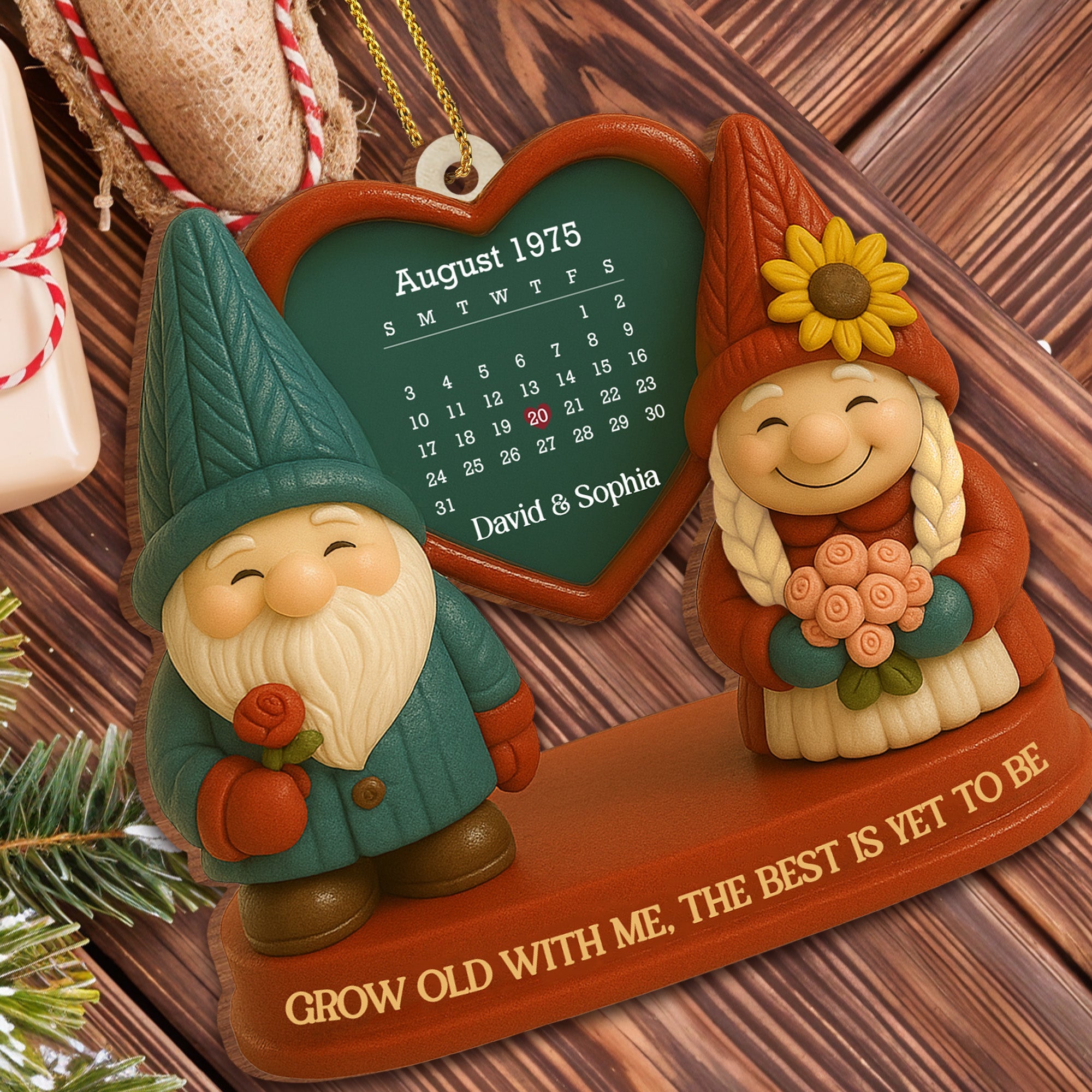 Grow Old With Me, Romantic Gnome Couples Ornament - Personalized Custom Wood Ornament, Custom Shaped - CPL610_WDO