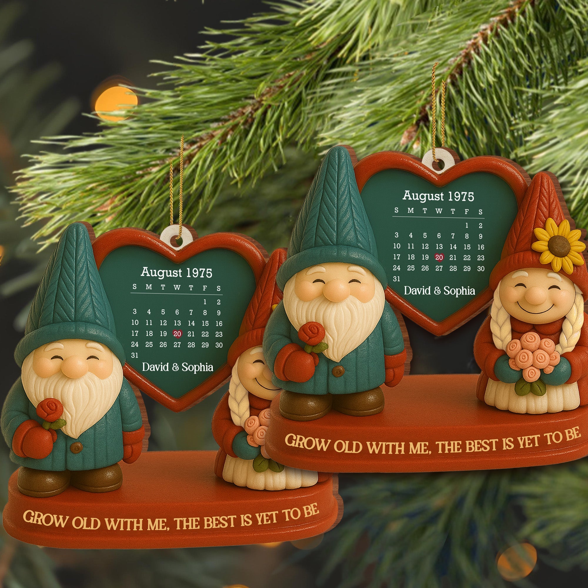 Grow Old With Me, Romantic Gnome Couples Ornament - Personalized Custom Wood Ornament, Custom Shaped - CPL610_WDO