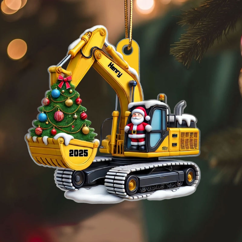 Personalized Xmas Excavator Construction Backhoe Ornament, Xmas Gift For Kids