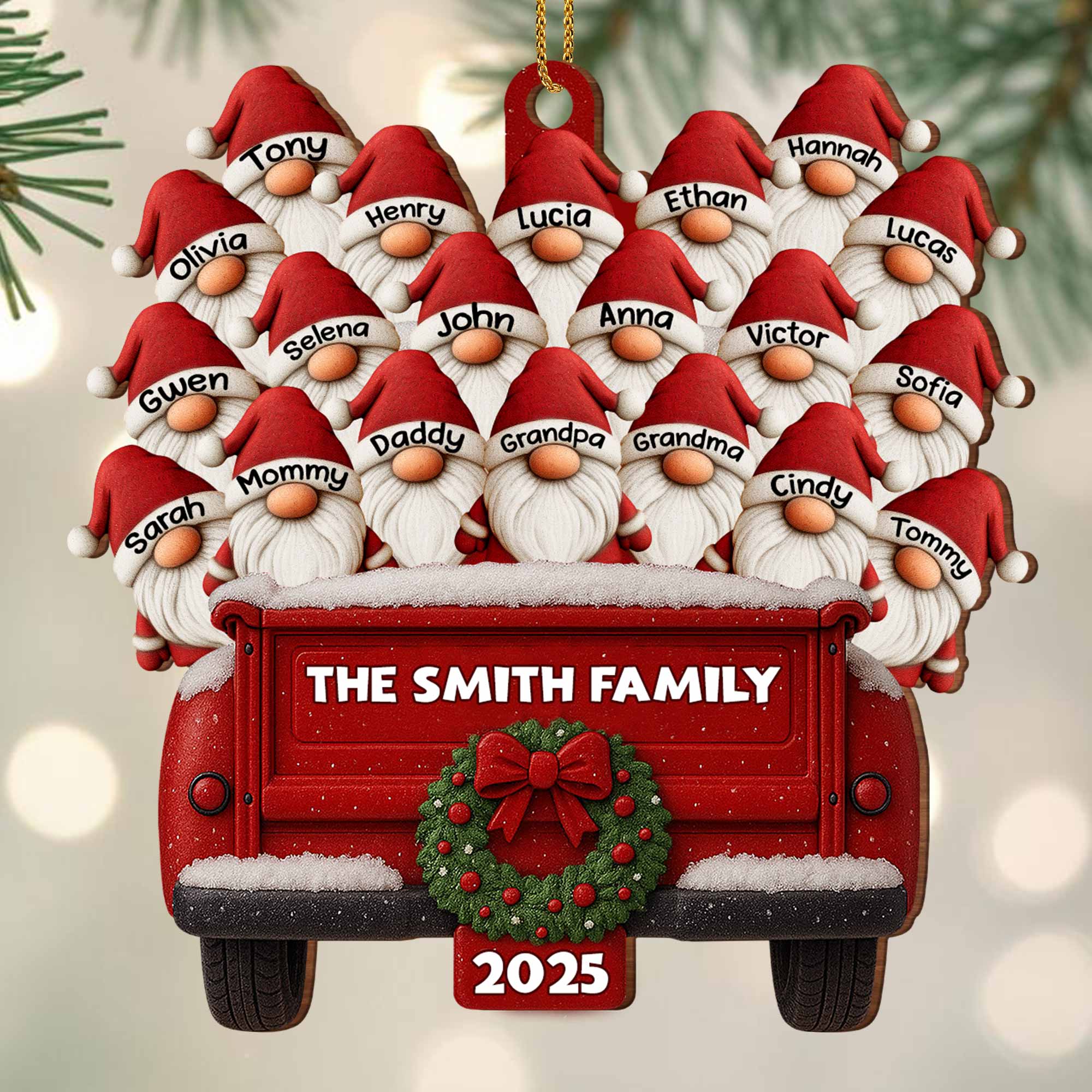 Family Vintage Truck Christmas Ornament - Personalized Custom Wood Ornament, Custom Shaped - FAM440_WDO
