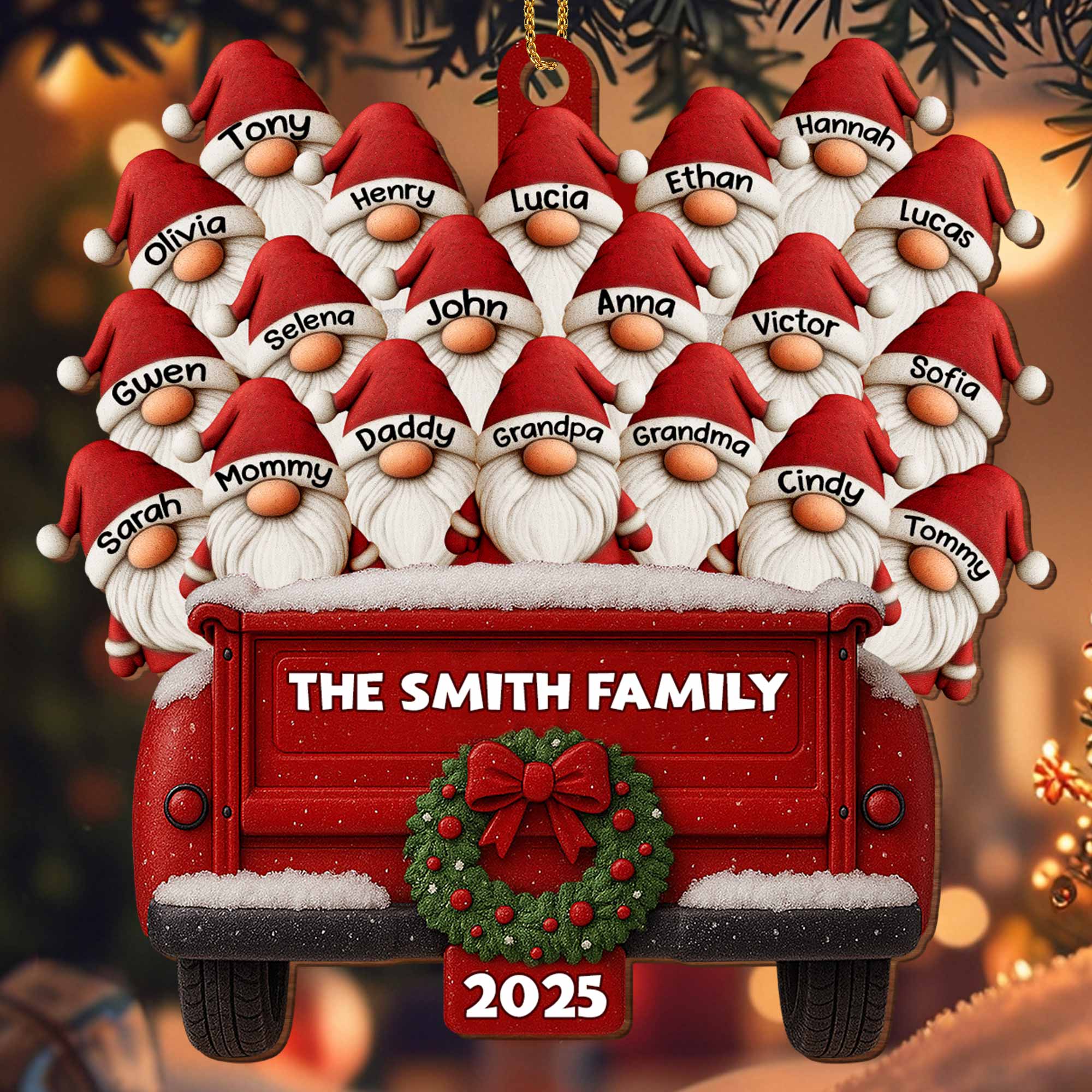 Family Vintage Truck Christmas Ornament - Personalized Custom Wood Ornament, Custom Shaped - FAM440_WDO