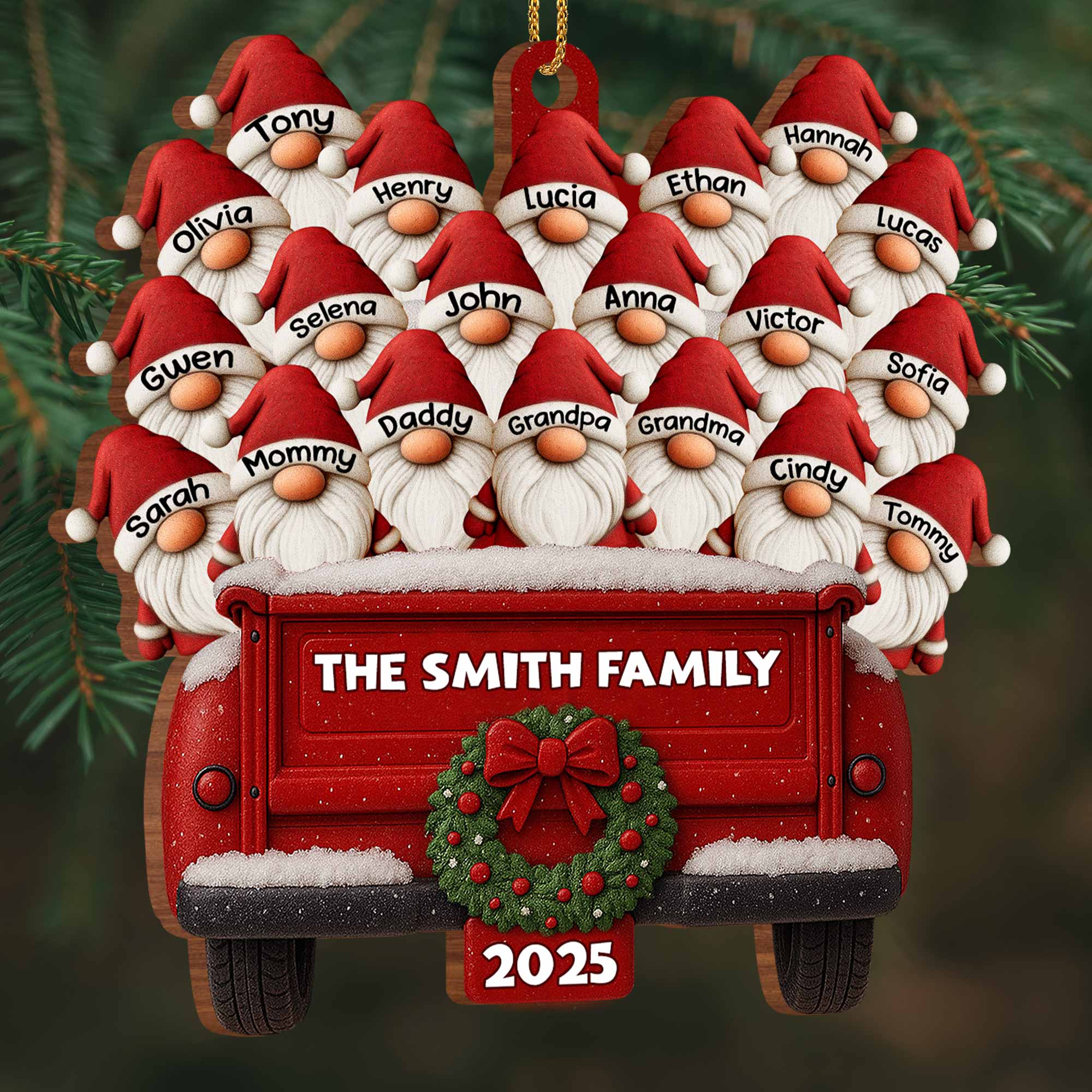 Family Vintage Truck Christmas Ornament - Personalized Custom Wood Ornament, Custom Shaped - FAM440_WDO