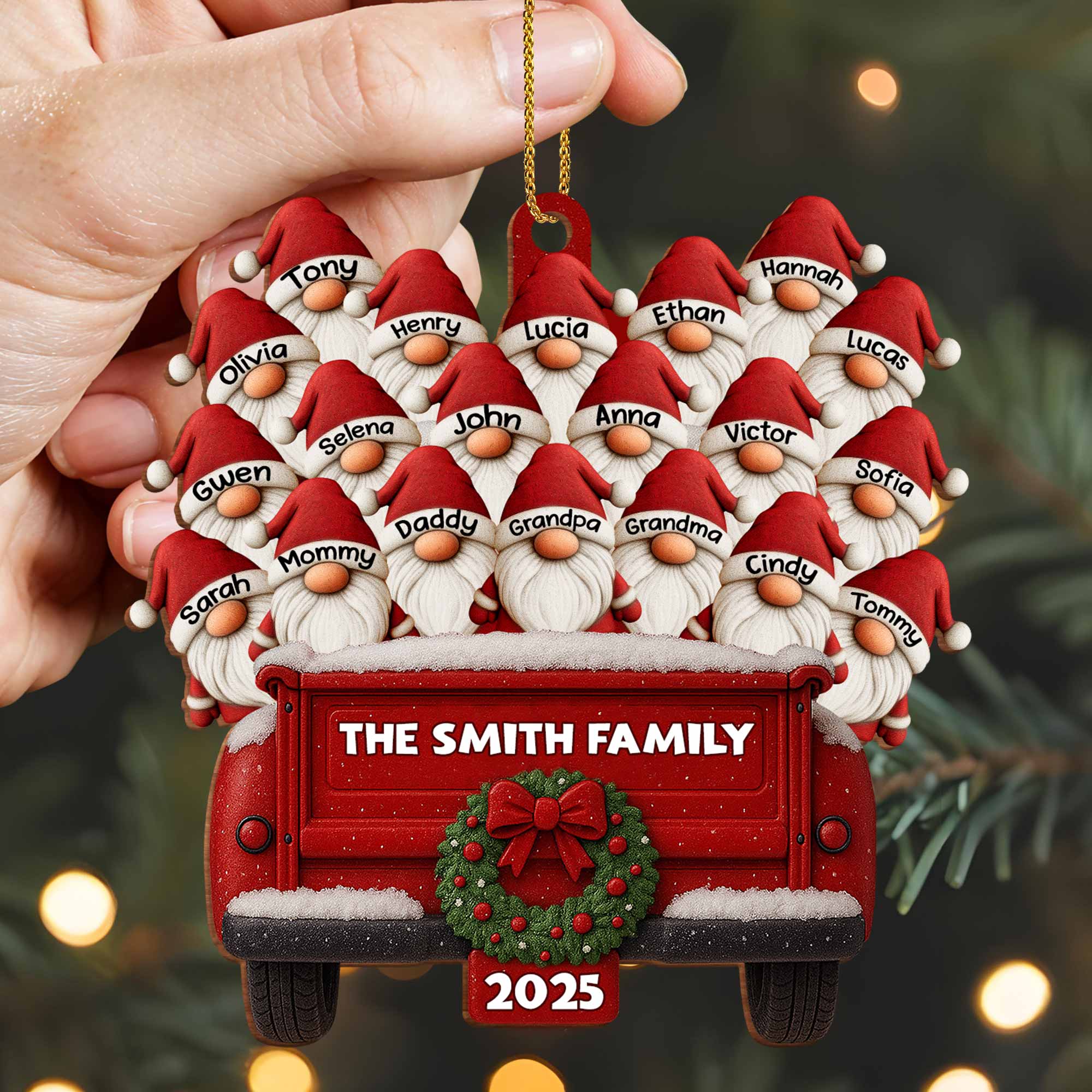 Family Vintage Truck Christmas Ornament - Personalized Custom Wood Ornament, Custom Shaped - FAM440_WDO