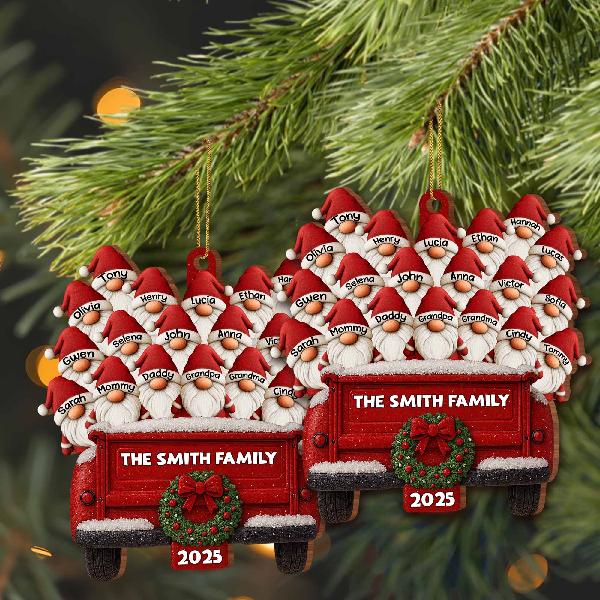 Family Vintage Truck Christmas Ornament - Personalized Custom Wood Ornament, Custom Shaped - FAM440_WDO