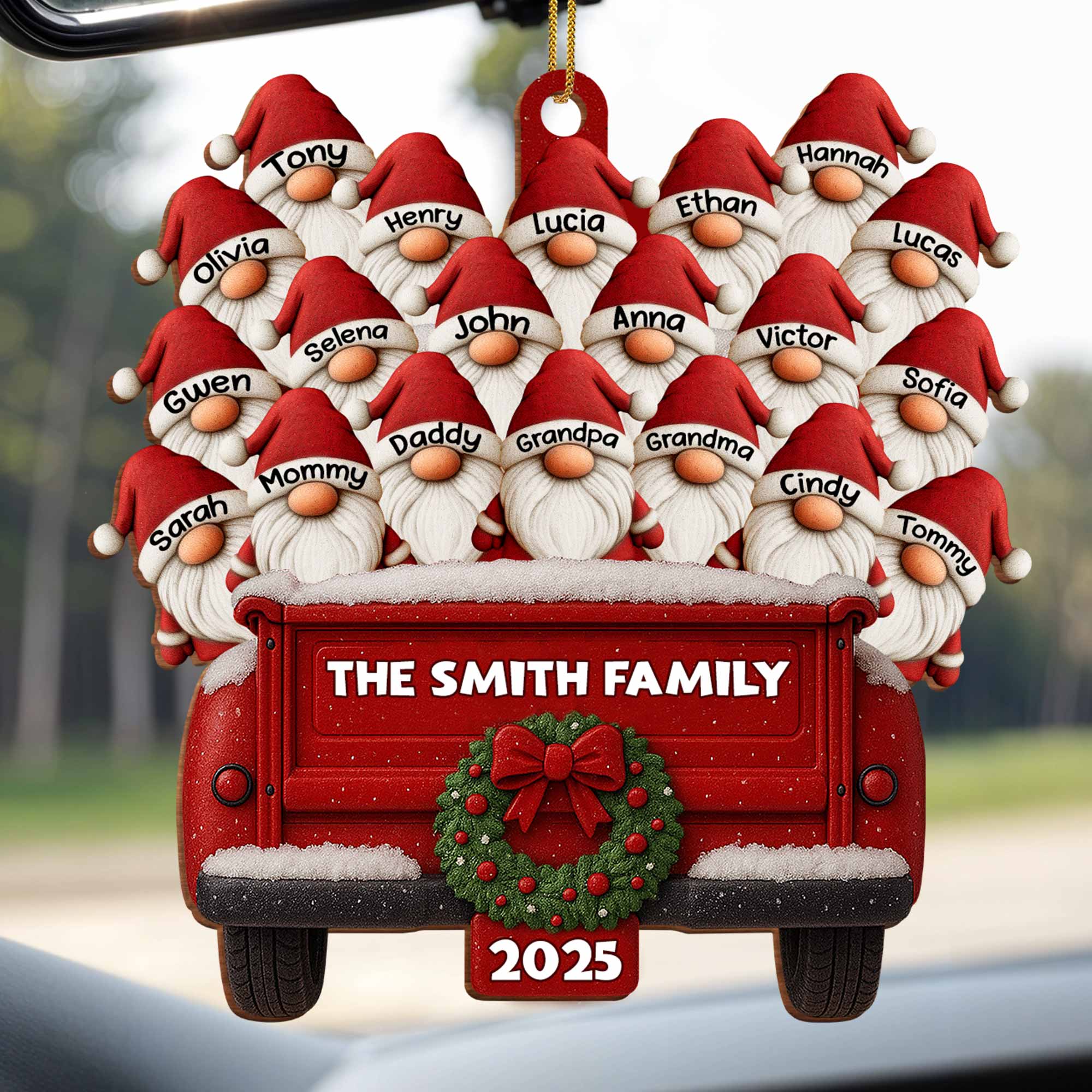Family Vintage Truck Christmas Ornament - Personalized Custom Wood Ornament, Custom Shaped - FAM440_WDO