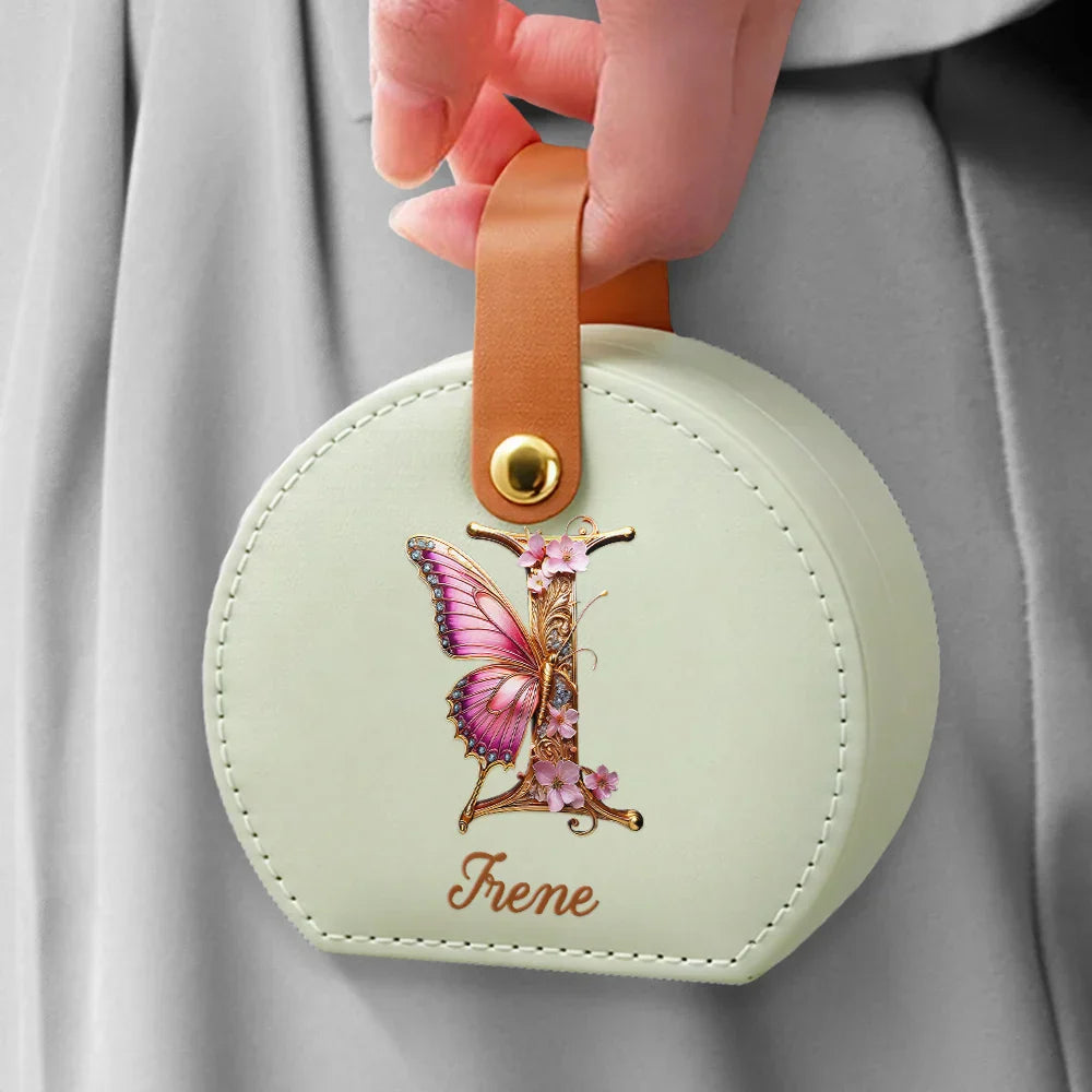 Flower Butterfly Monogram - Personalized Jewelry Box With Handle