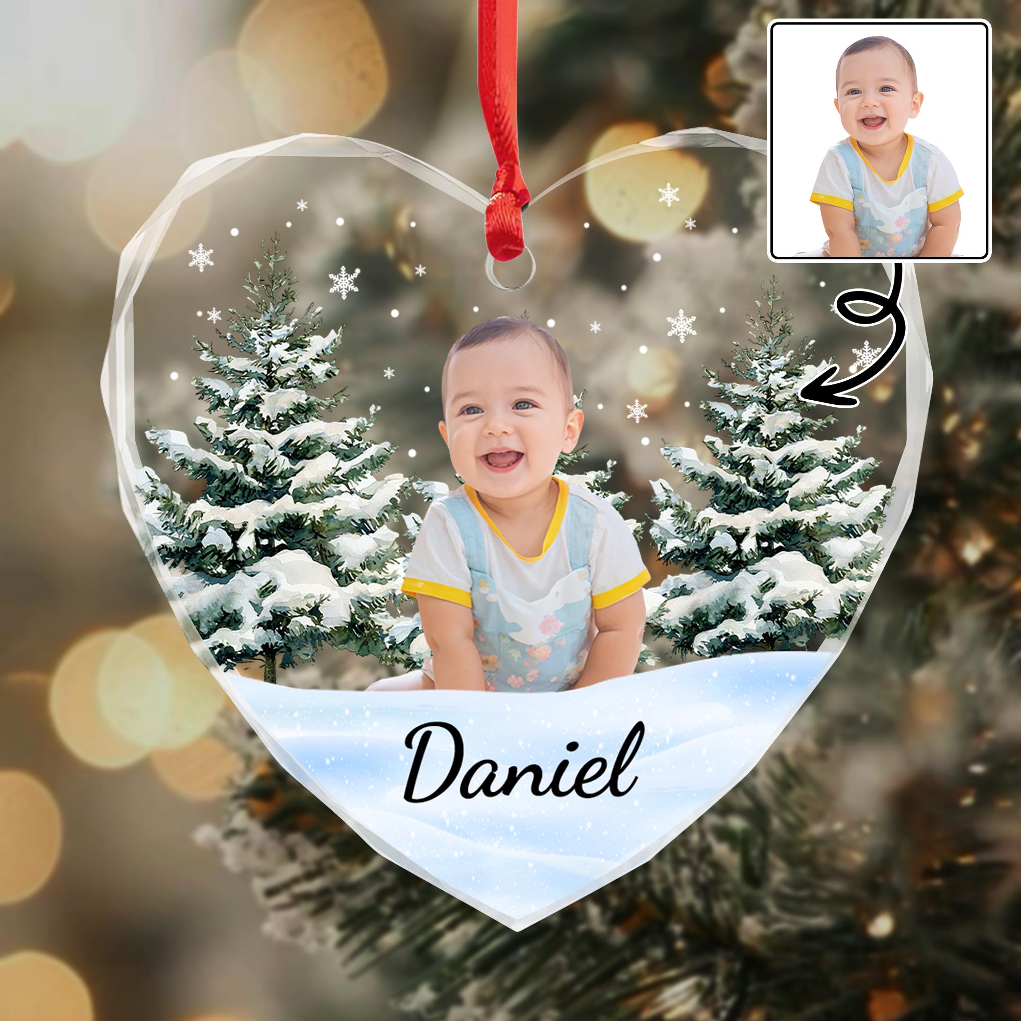 Create A Magical Holiday Memory With A Baby - Personalized Heart Glass Ornament - KID010_HEGOR