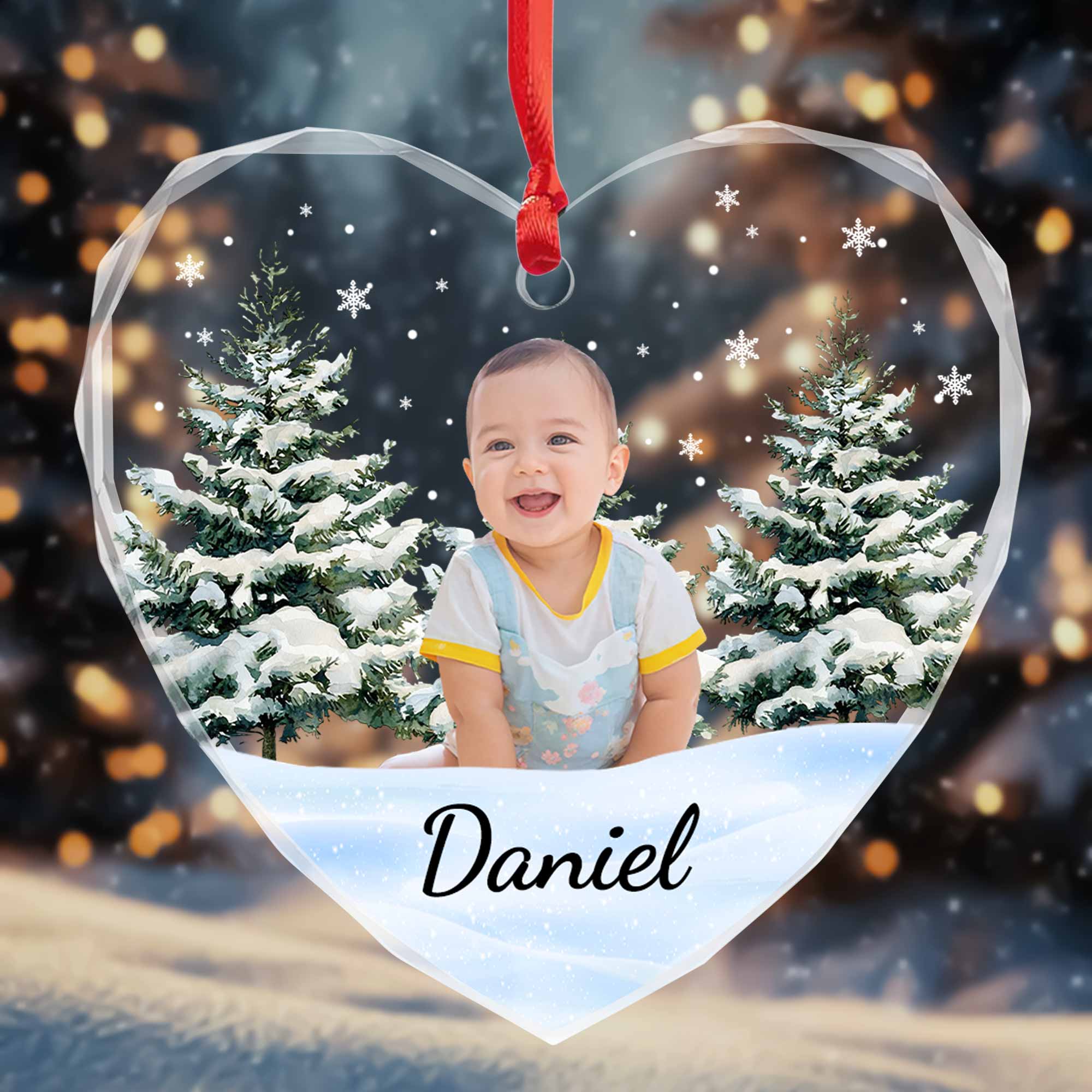 Create A Magical Holiday Memory With A Baby - Personalized Heart Glass Ornament - KID010_HEGOR