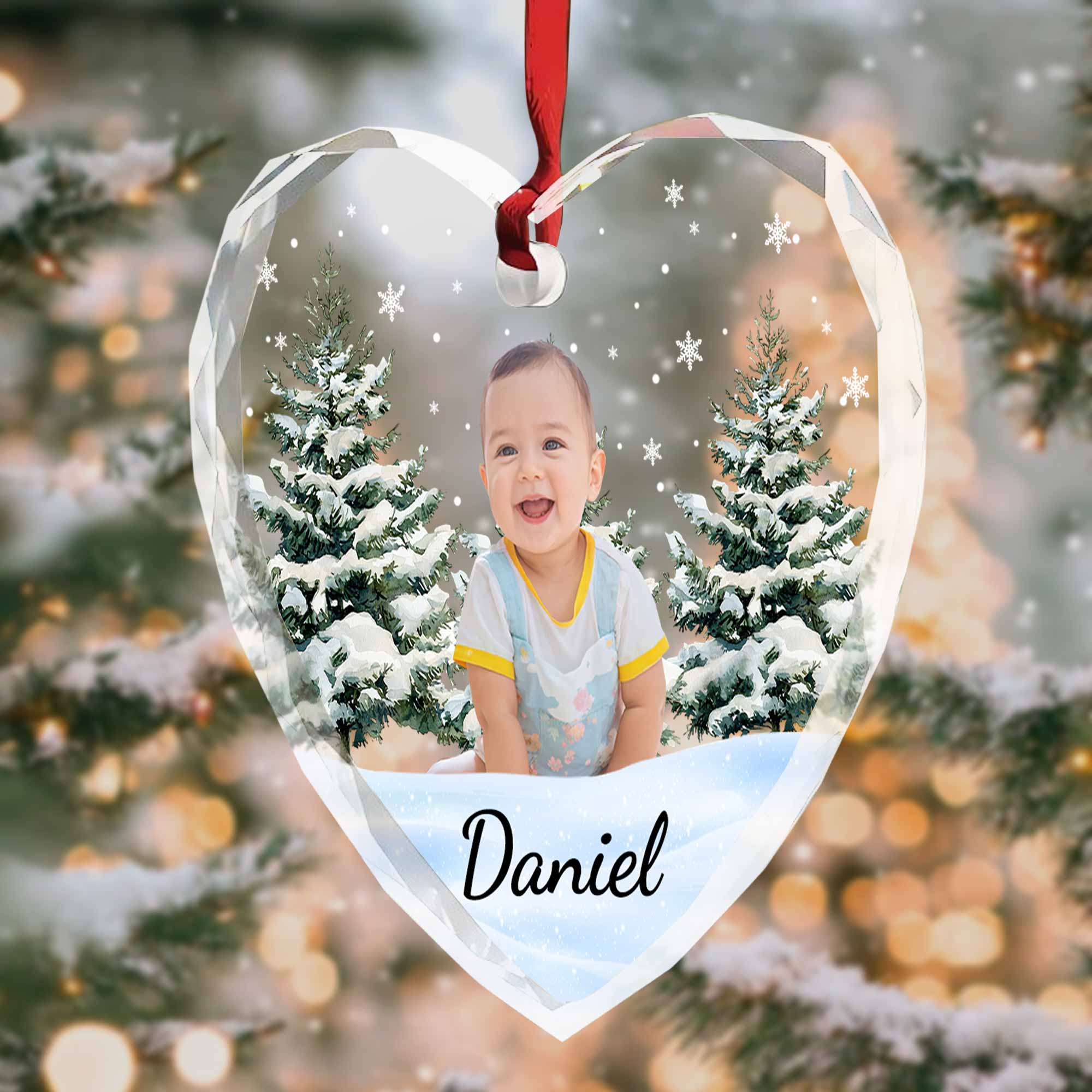 Create A Magical Holiday Memory With A Baby - Personalized Heart Glass Ornament - KID010_HEGOR