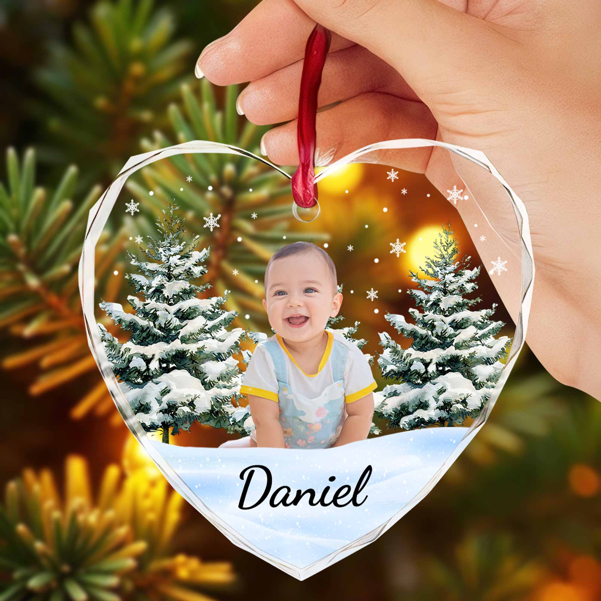 Create A Magical Holiday Memory With A Baby - Personalized Heart Glass Ornament - KID010_HEGOR