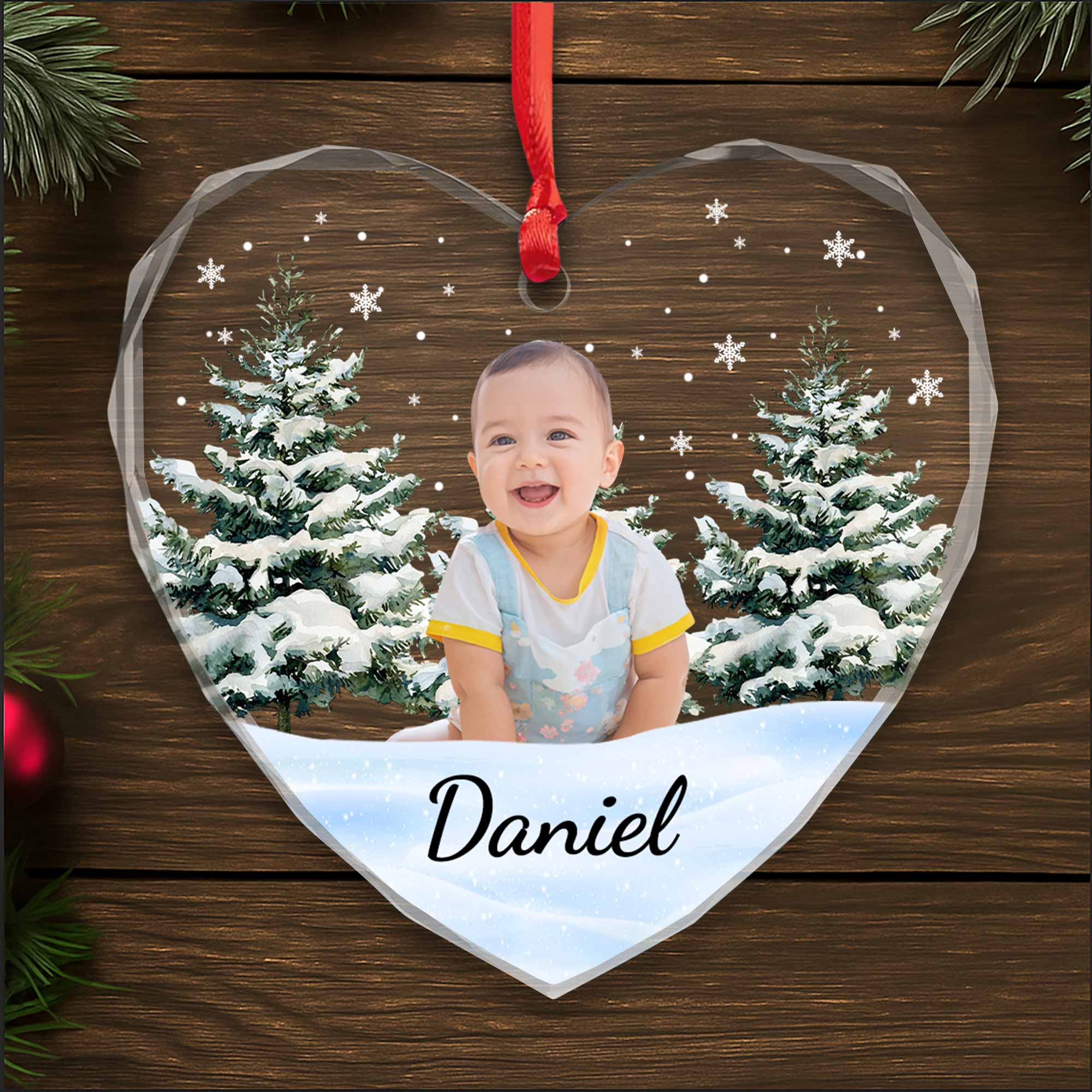 Create A Magical Holiday Memory With A Baby - Personalized Heart Glass Ornament - KID010_HEGOR