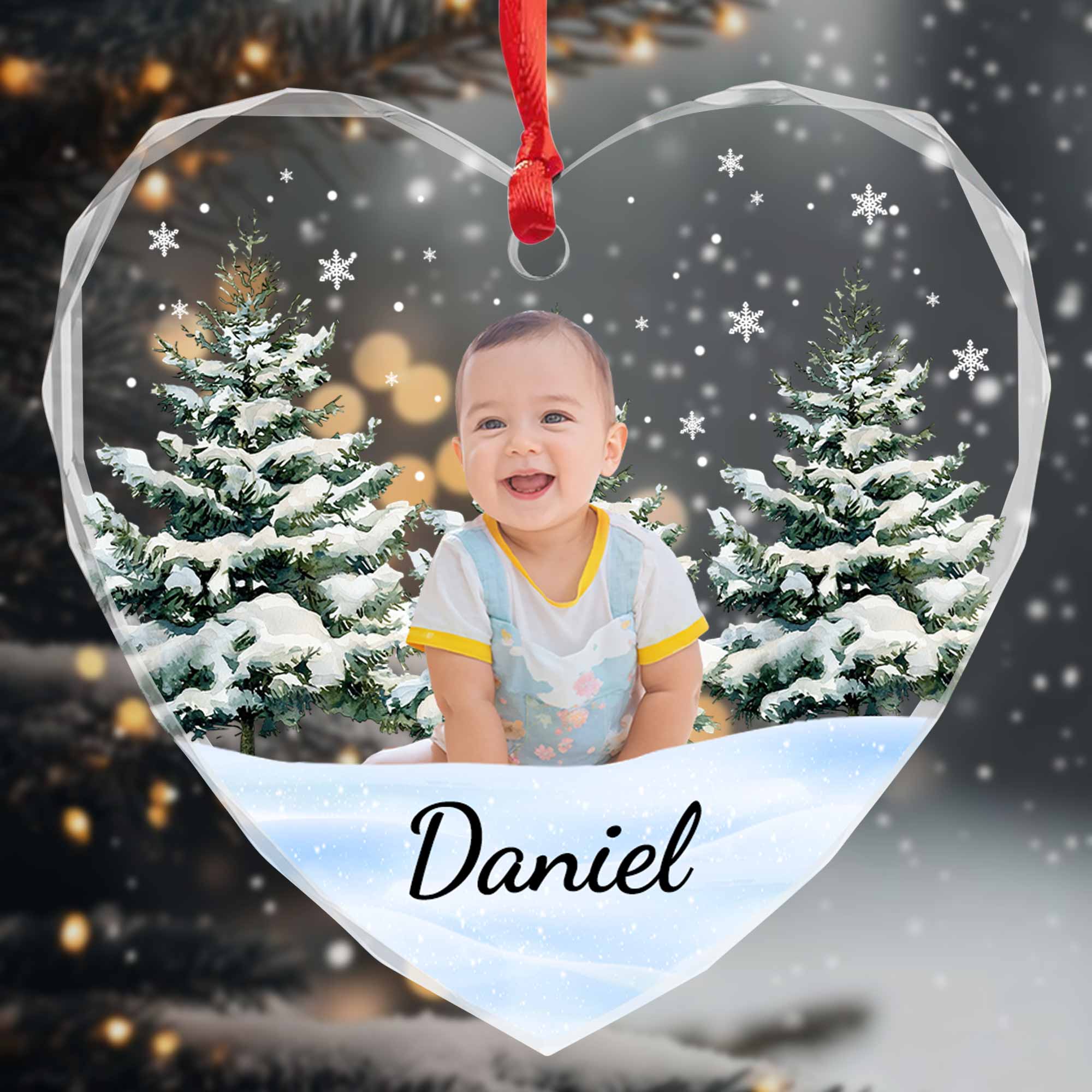 Create A Magical Holiday Memory With A Baby - Personalized Heart Glass Ornament - KID010_HEGOR