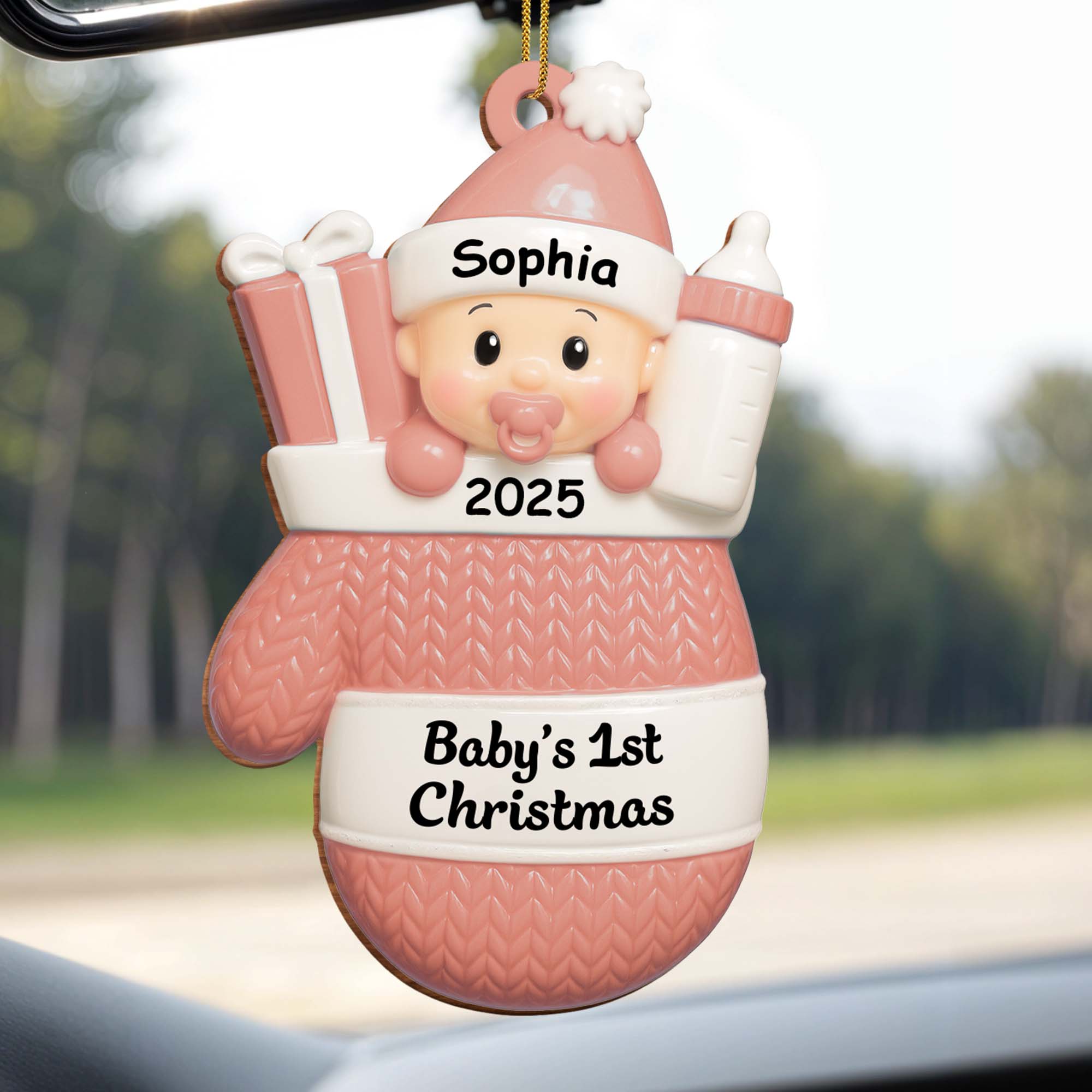 Baby's 1st Christmas, Baby With Gifts And Milk Bottle - Personalized Custom Wood Ornament, Custom Shaped - KID159_WDO