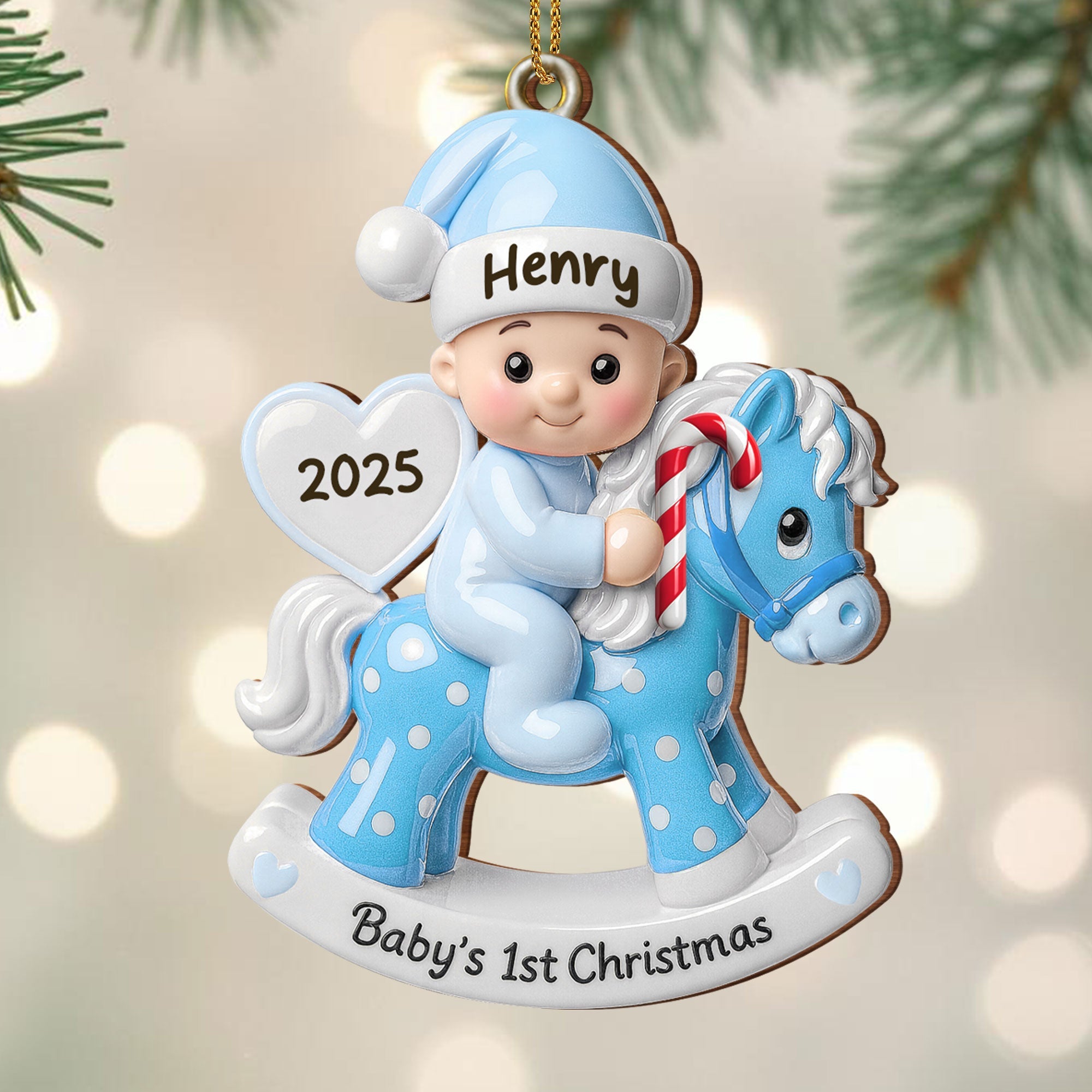 Celebrate Your Baby's First Christmas With Rocking Horse - Personalized Custom Wood Ornament, Custom Shaped - KID160_WDO