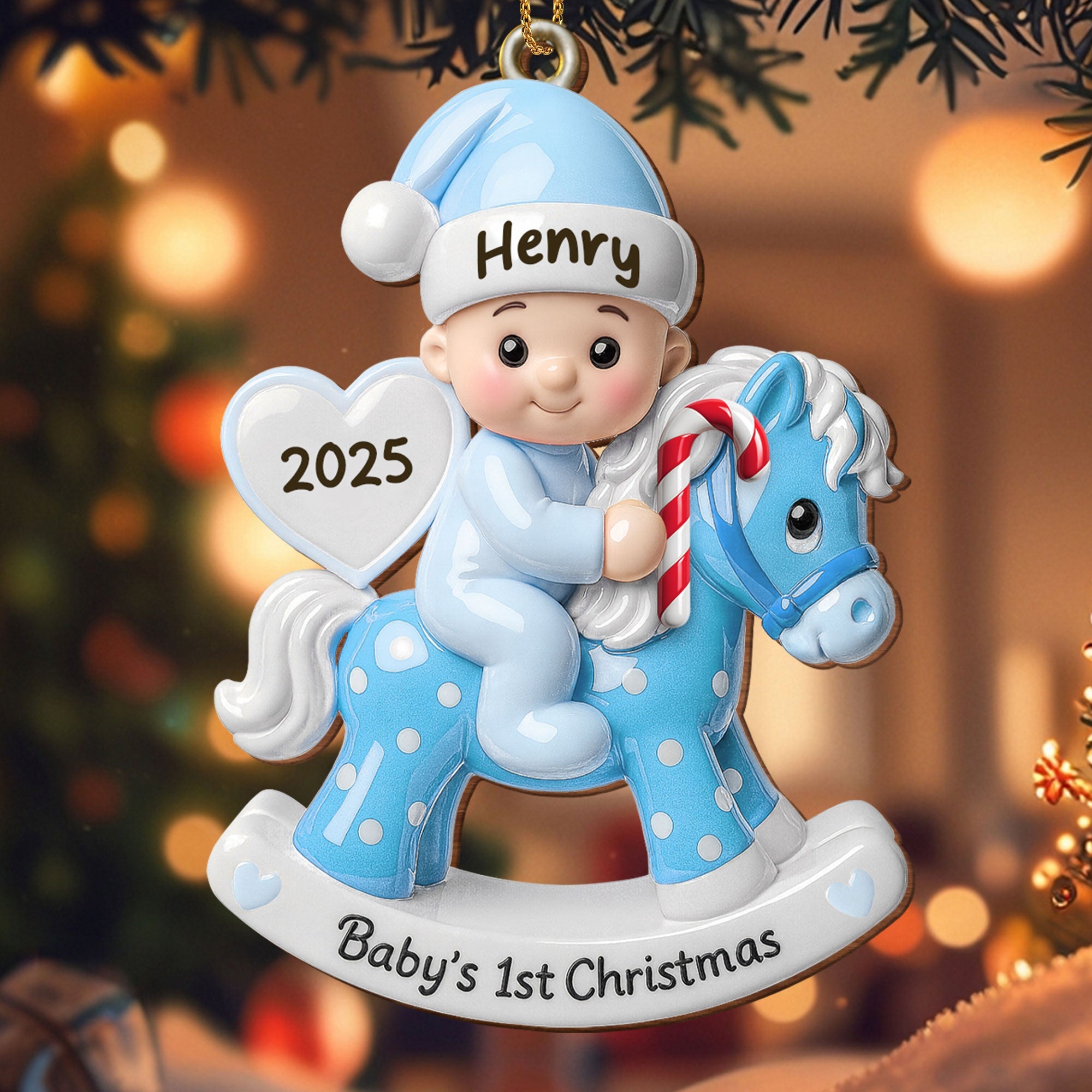 Celebrate Your Baby's First Christmas With Rocking Horse - Personalized Custom Wood Ornament, Custom Shaped - KID160_WDO