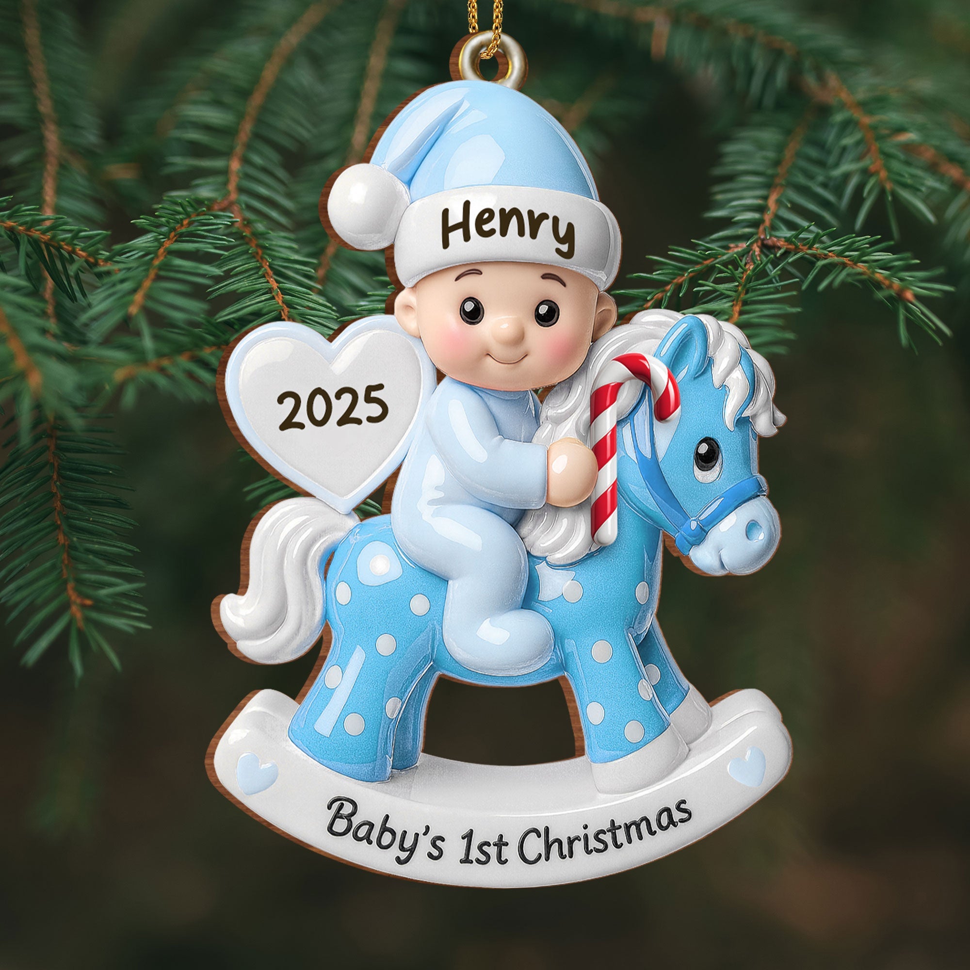 Celebrate Your Baby's First Christmas With Rocking Horse - Personalized Custom Wood Ornament, Custom Shaped - KID160_WDO