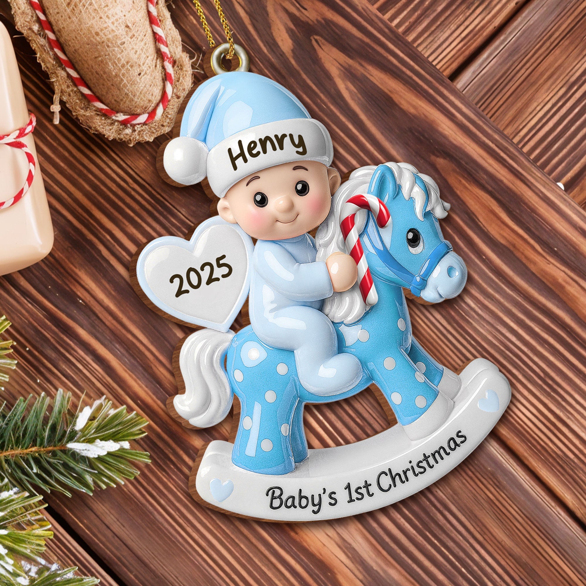 Celebrate Your Baby's First Christmas With Rocking Horse - Personalized Custom Wood Ornament, Custom Shaped - KID160_WDO
