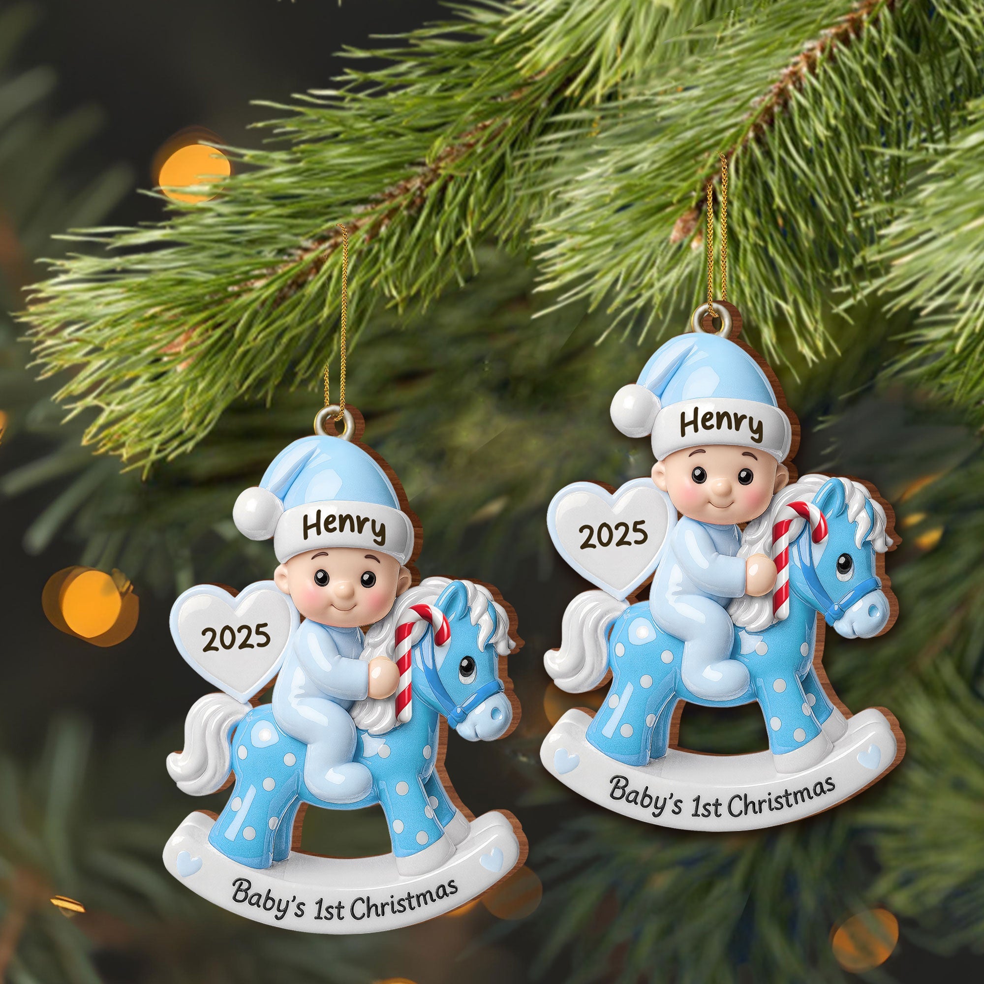 Celebrate Your Baby's First Christmas With Rocking Horse - Personalized Custom Wood Ornament, Custom Shaped - KID160_WDO