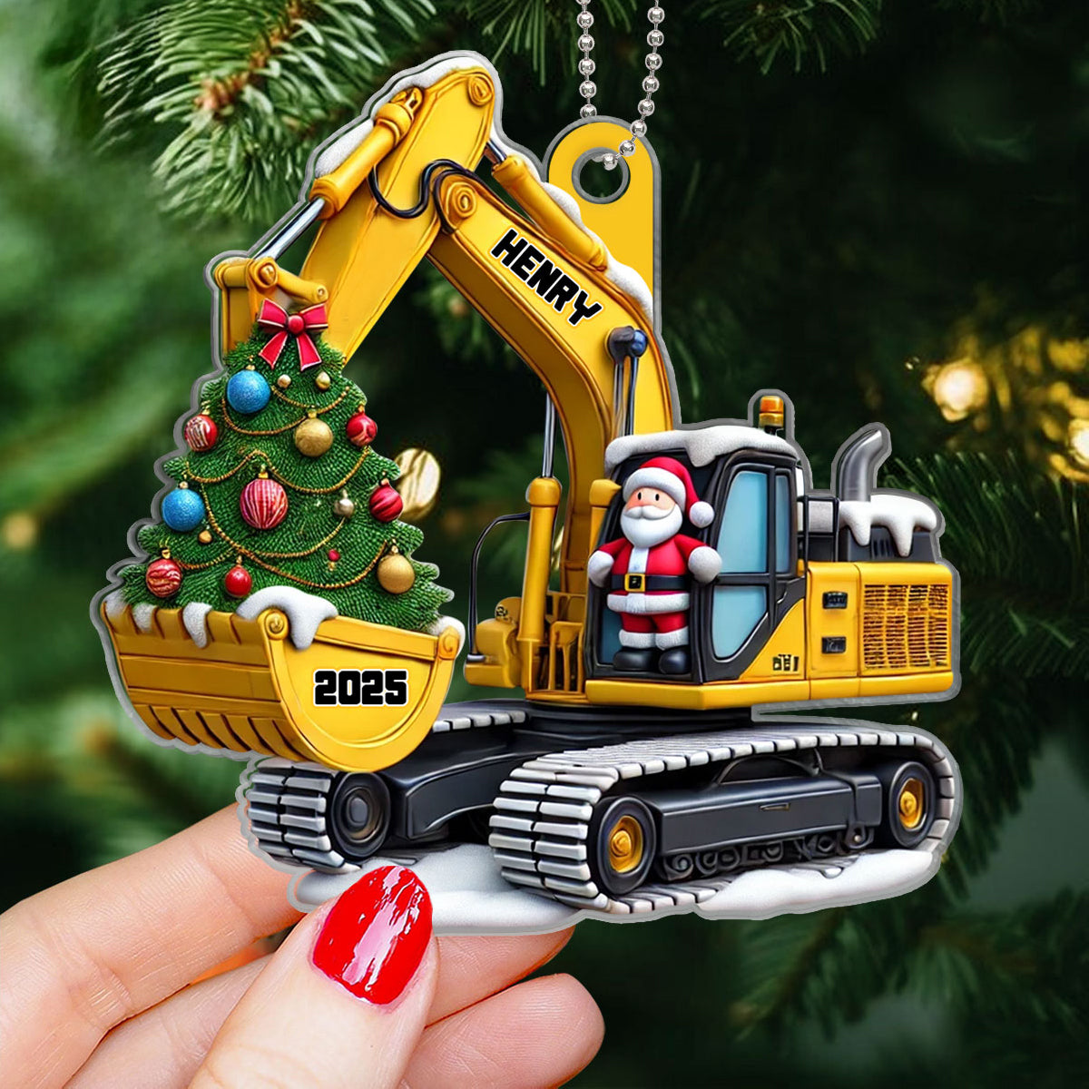 Personalized Xmas Excavator Construction Backhoe Ornament, Xmas Gift For Kids