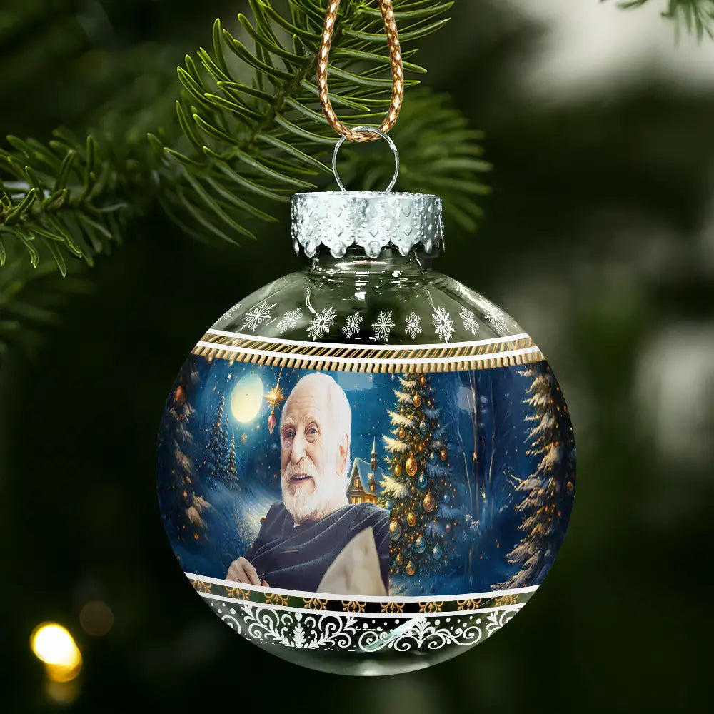 Custom Photo Vintage Memorial Christmas Winter Scene - Personalized Ball Ornament