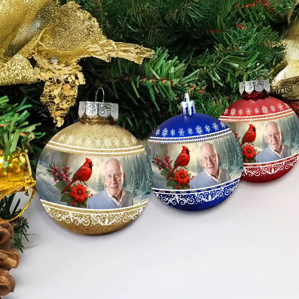 Custom Photo Vintage Memorial Christmas Winter Scene - Personalized Ball Ornament
