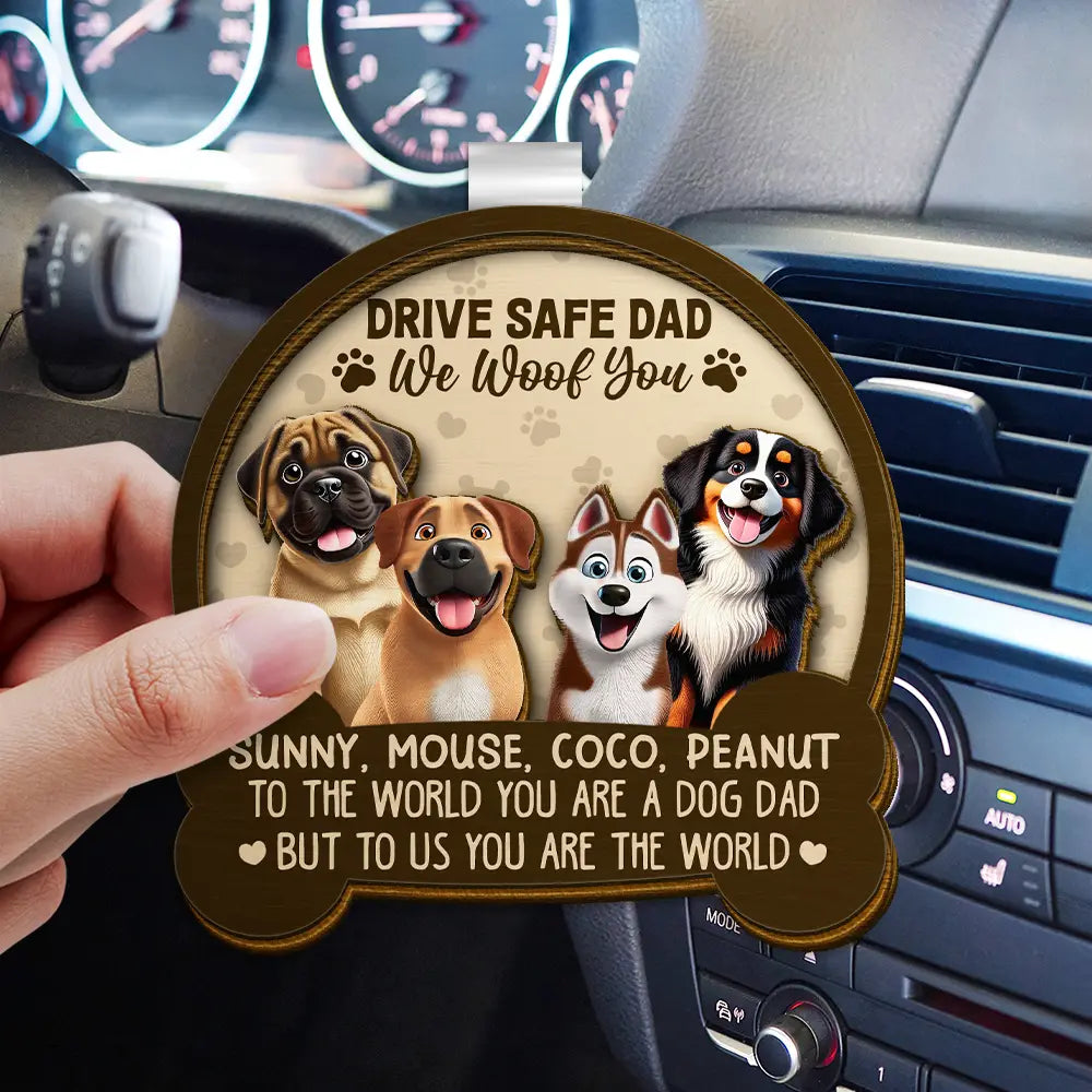 Drive Safe Mom Dad 3D Effect Dog - Personalized Custom Shaped Car Visor Clip