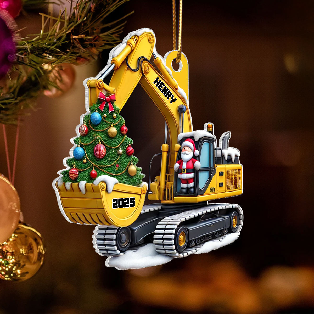 Personalized Xmas Excavator Construction Backhoe Ornament, Xmas Gift For Kids
