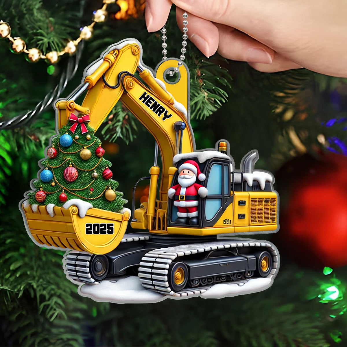 Personalized Xmas Excavator Construction Backhoe Ornament, Xmas Gift For Kids
