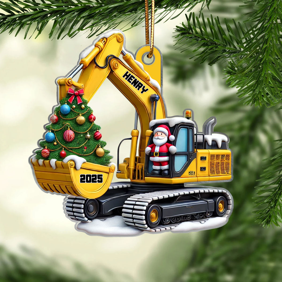Personalized Xmas Excavator Construction Backhoe Ornament, Xmas Gift For Kids