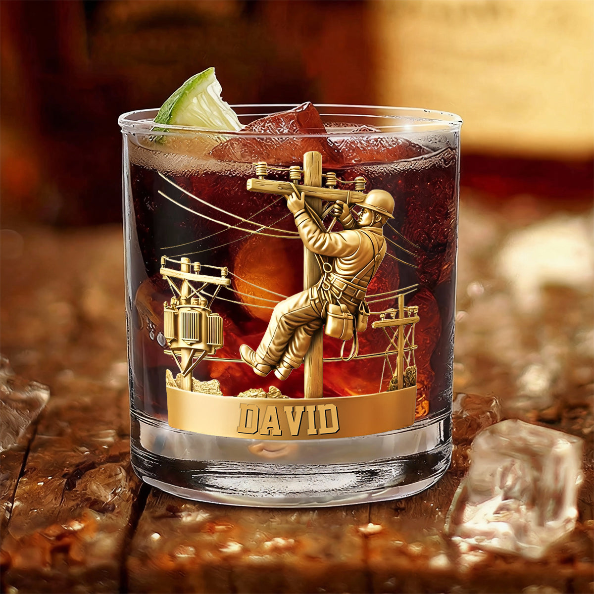 Lineman Round Whiskey Glass - Personalized Gifts For Lineman Glass