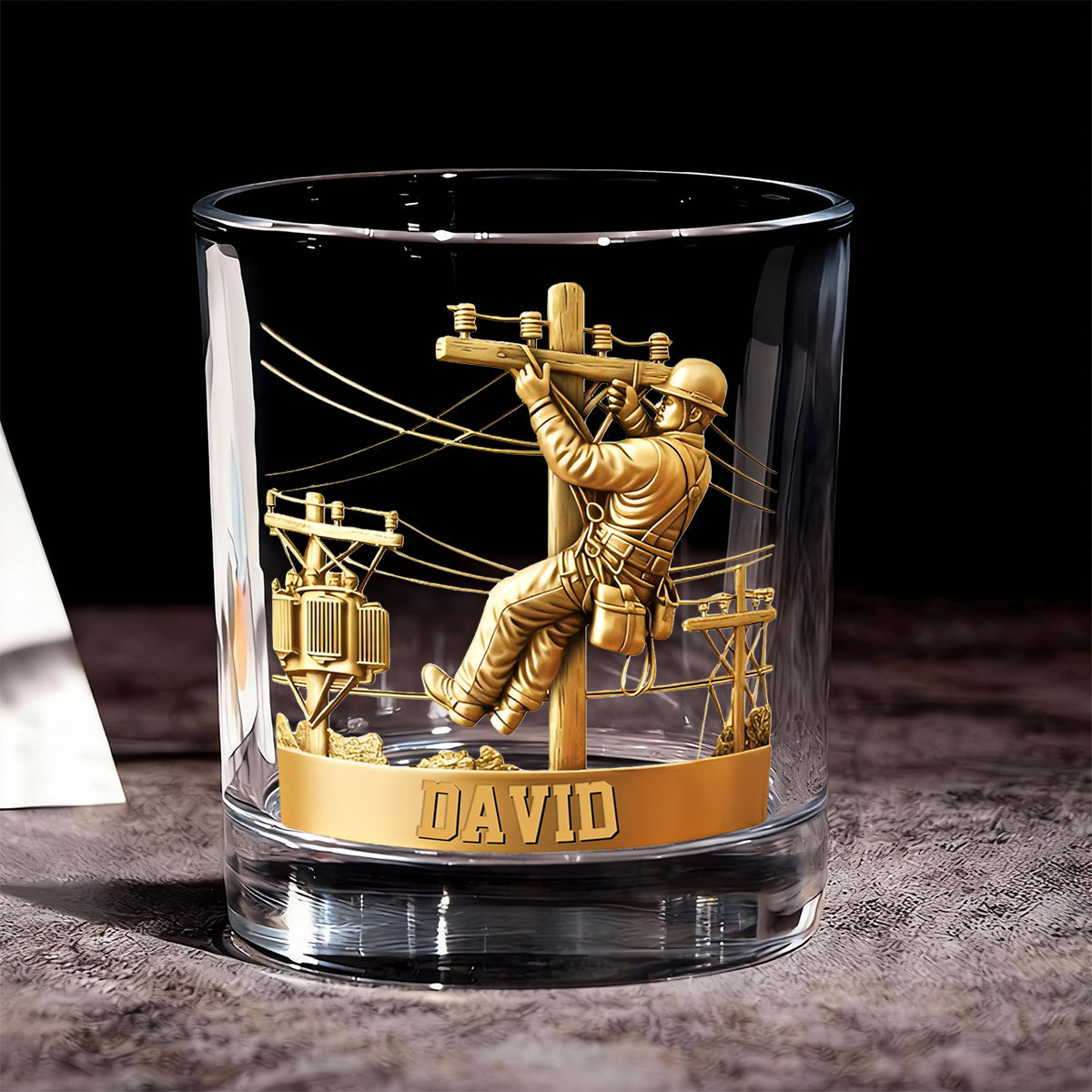 Lineman Round Whiskey Glass - Personalized Gifts For Lineman Glass