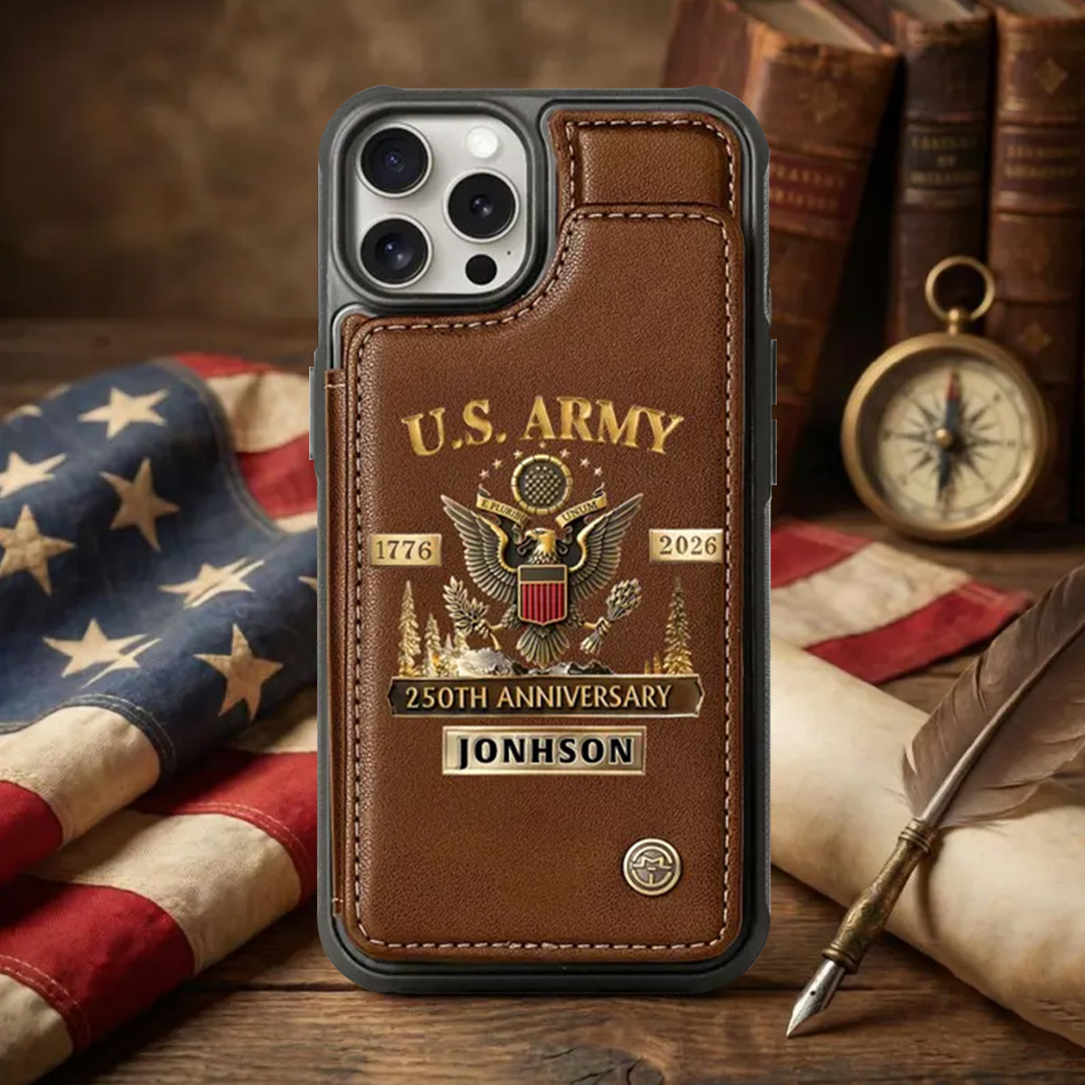 250th Anniversary-Personalized Leather US Army Wallet Phone Case
