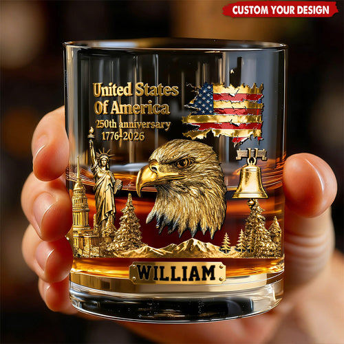 250th Anniversary - Personalized Bald Eagle Whiskey Glass